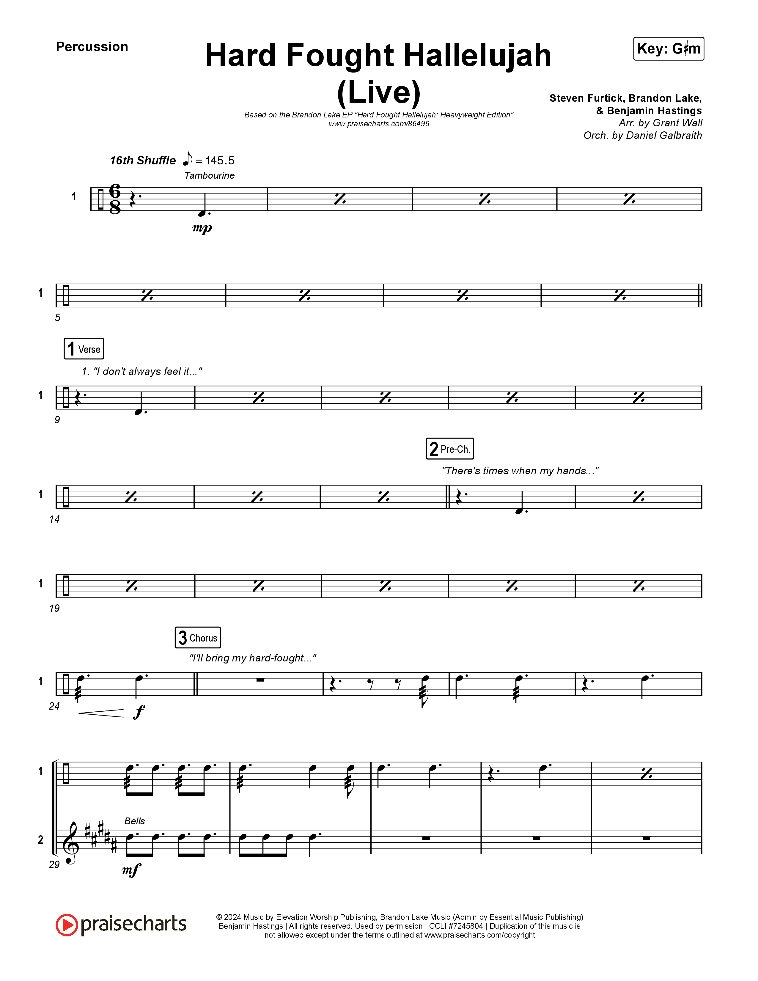 Hard Fought Hallelujah (Live) Percussion (Brandon Lake)