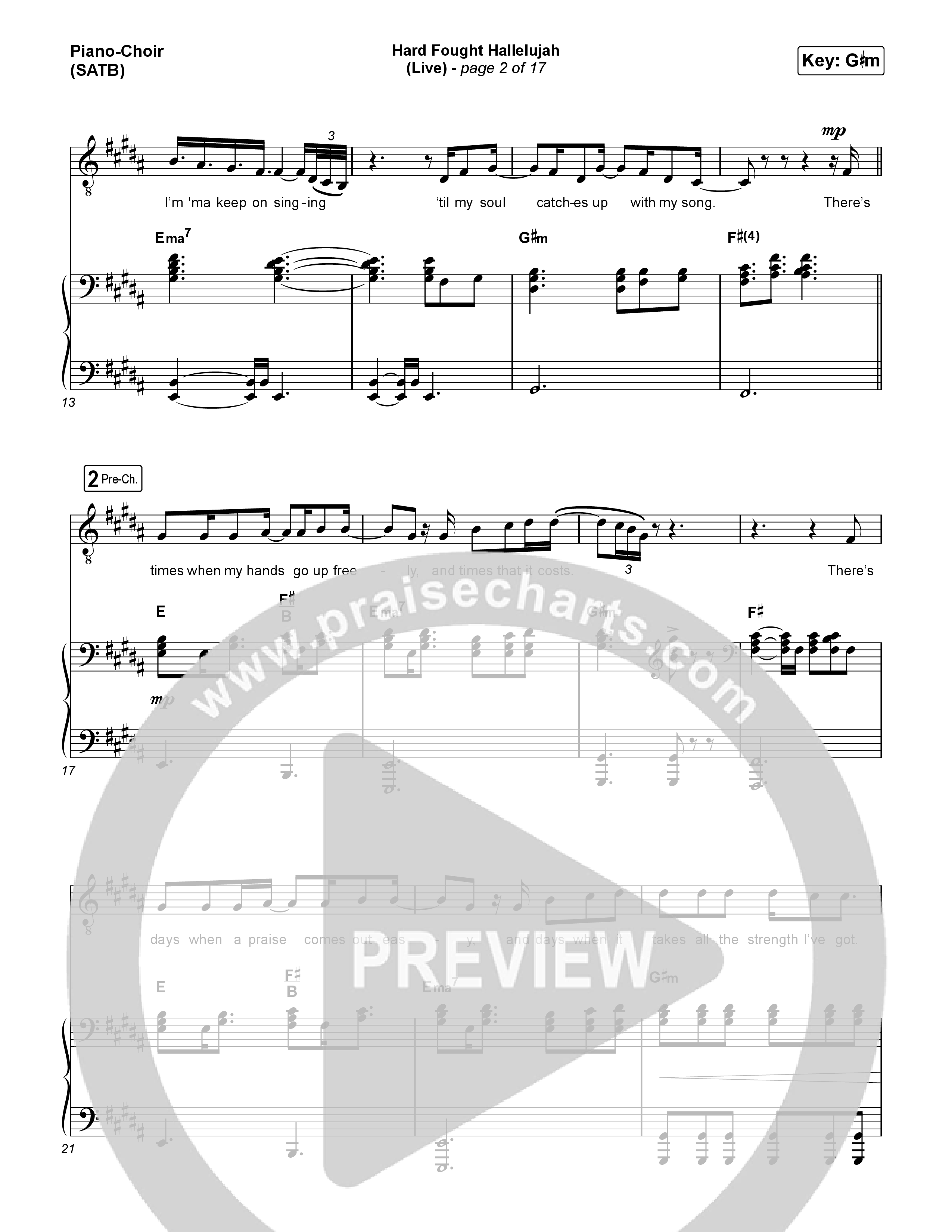 Hard Fought Hallelujah (Live) Piano/Vocal (SATB) (Brandon Lake)