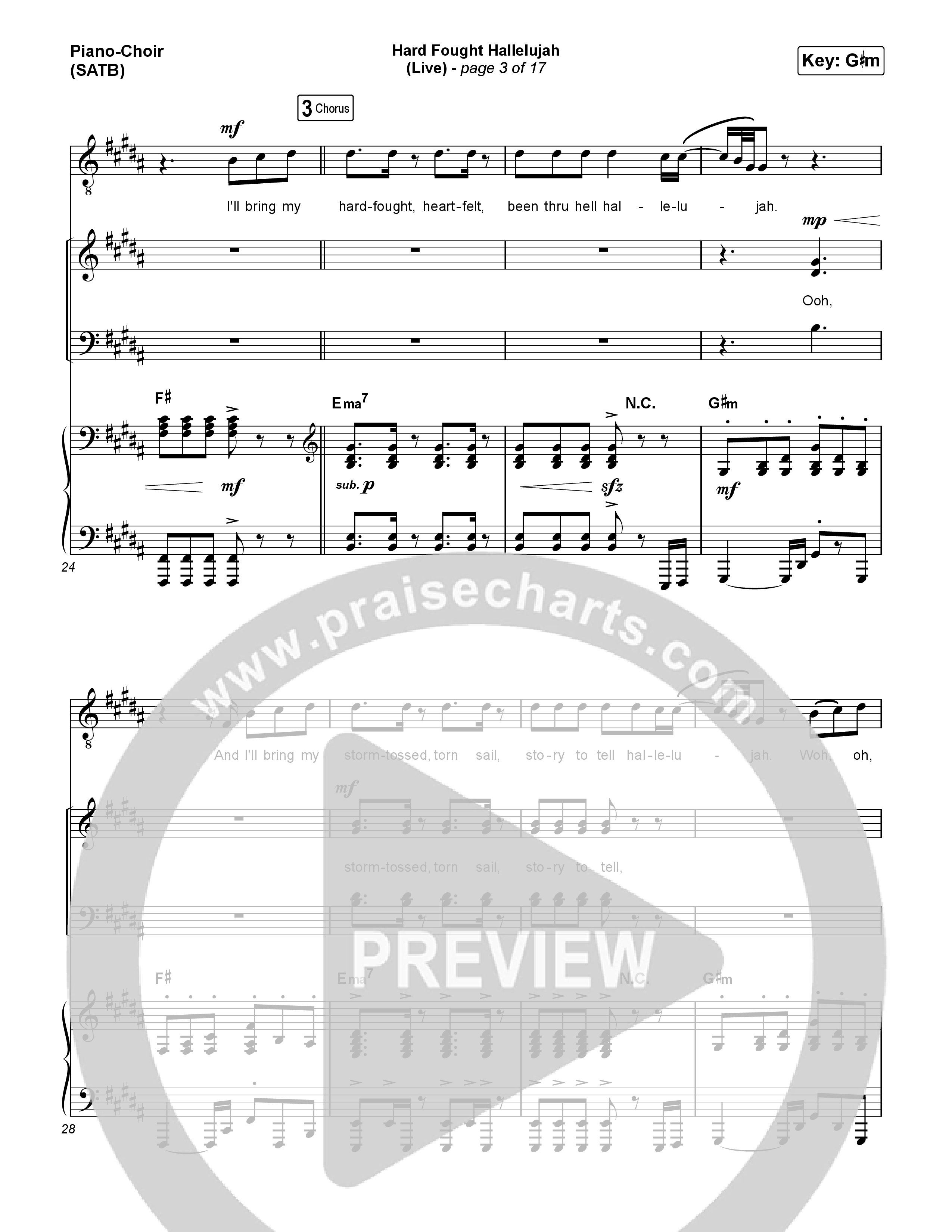 Hard Fought Hallelujah (Live) Piano/Vocal (SATB) (Brandon Lake)