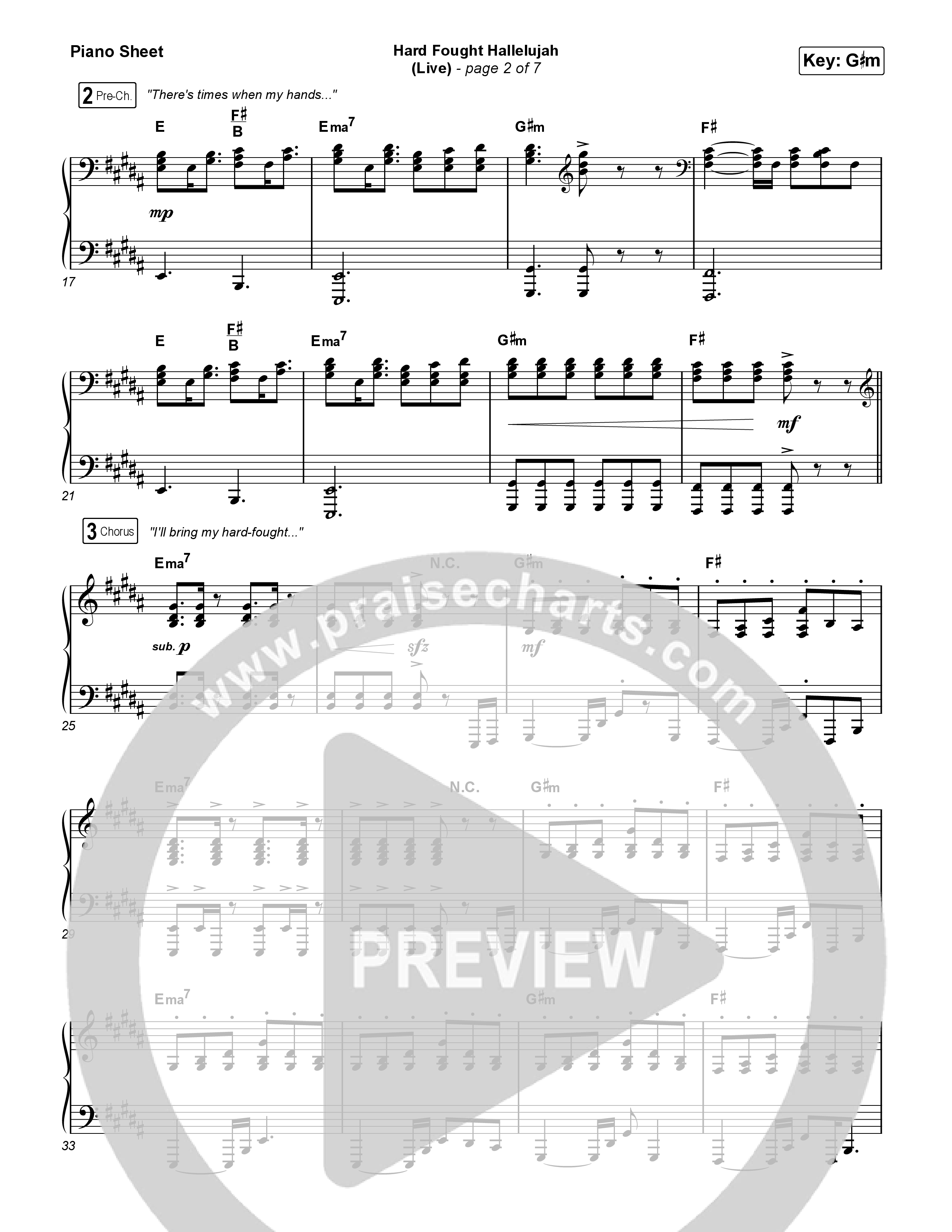 Hard Fought Hallelujah (Live) Piano Sheet (Brandon Lake)