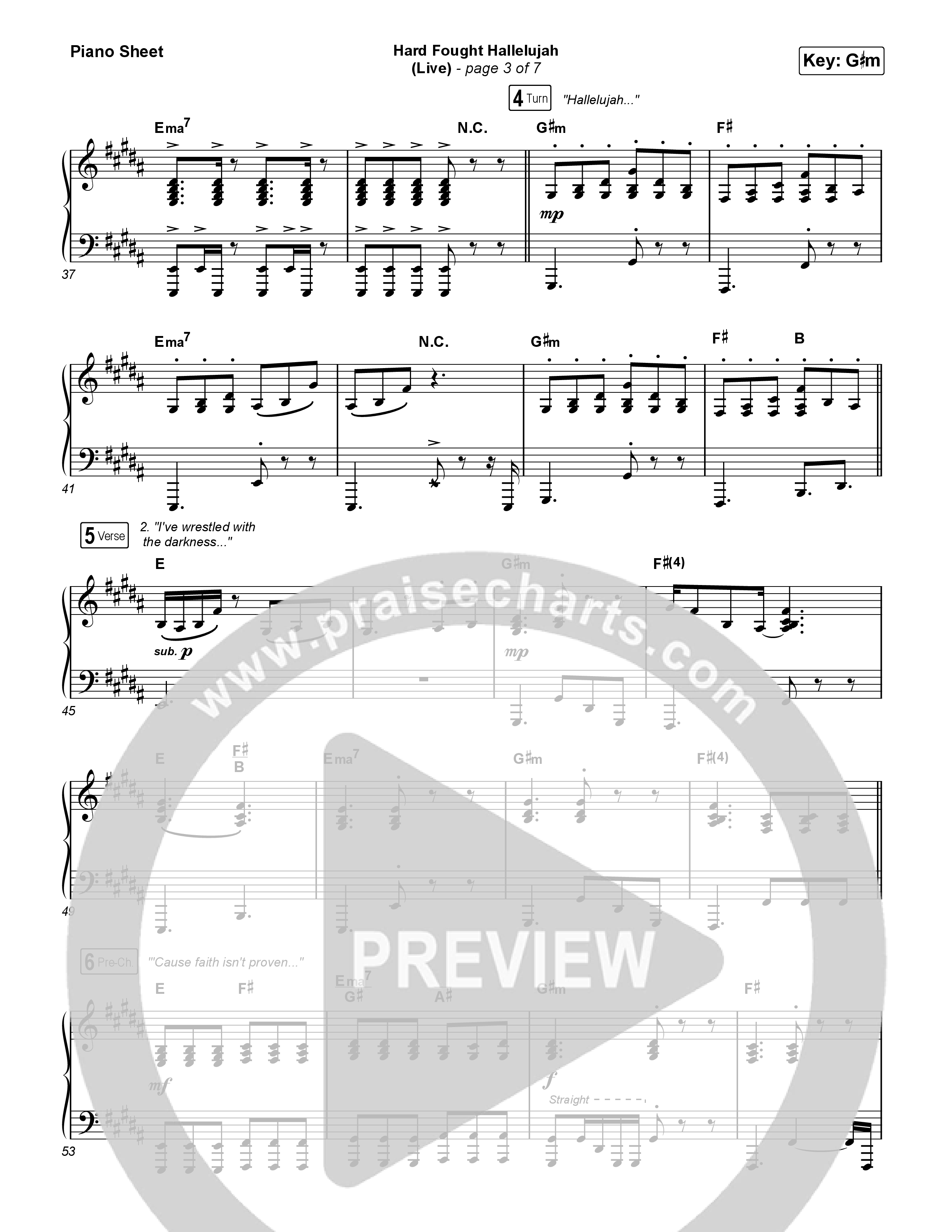 Hard Fought Hallelujah (Live) Piano Sheet (Brandon Lake)