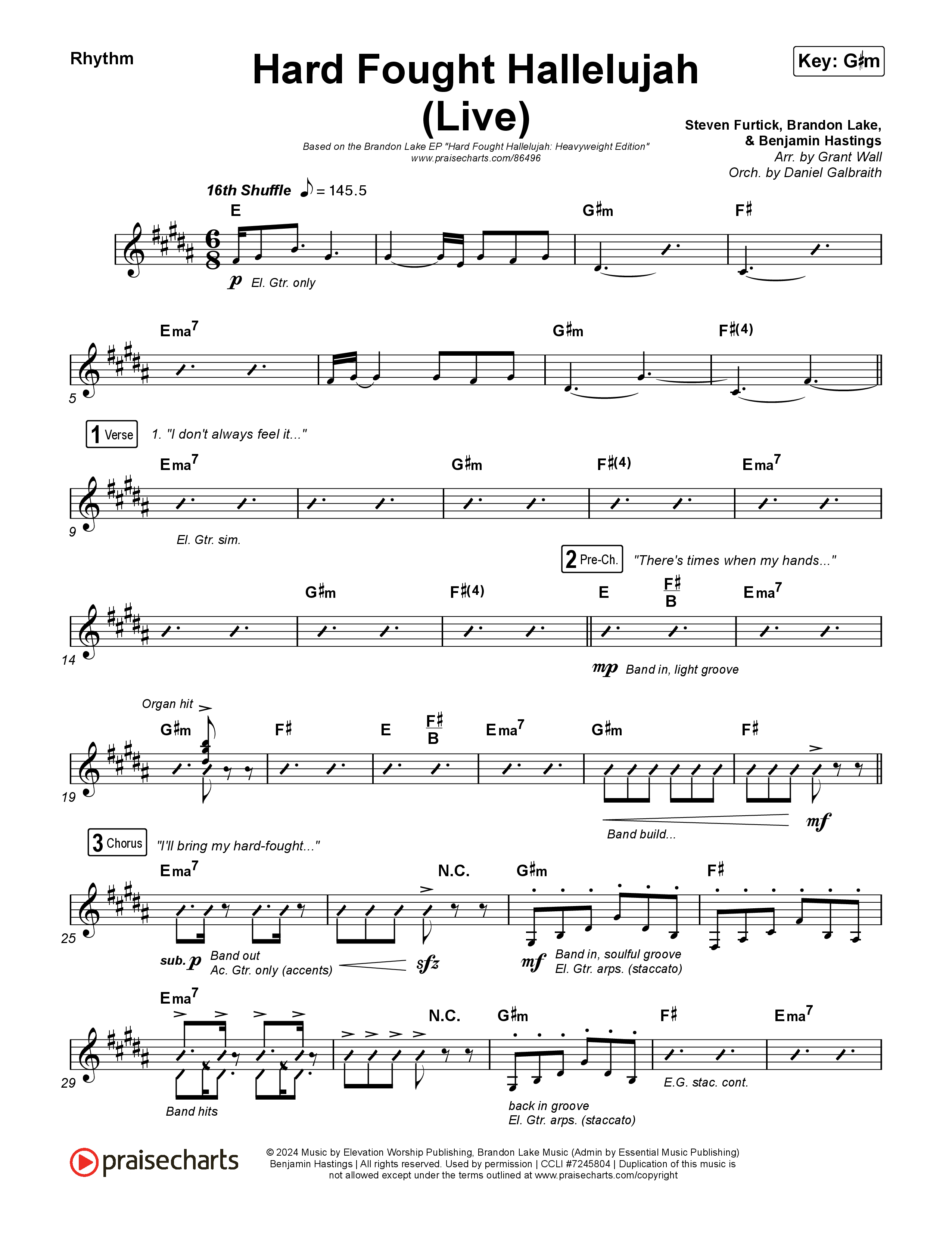 Hard Fought Hallelujah (Live) Rhythm Chart (Brandon Lake)