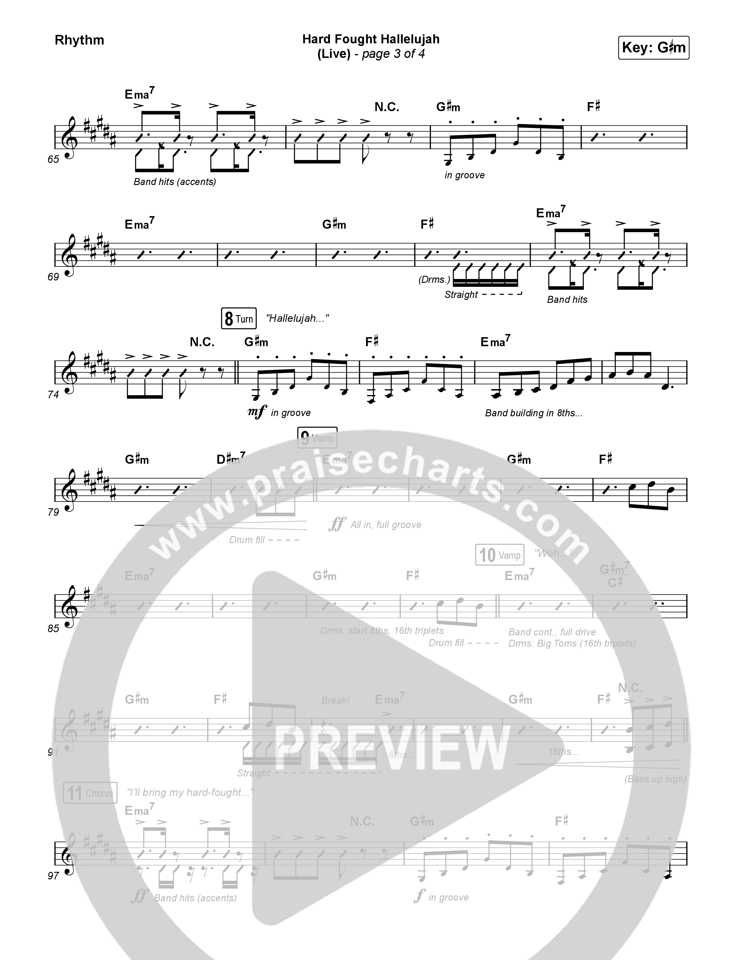 Hard Fought Hallelujah (Live) Rhythm Chart (Brandon Lake)