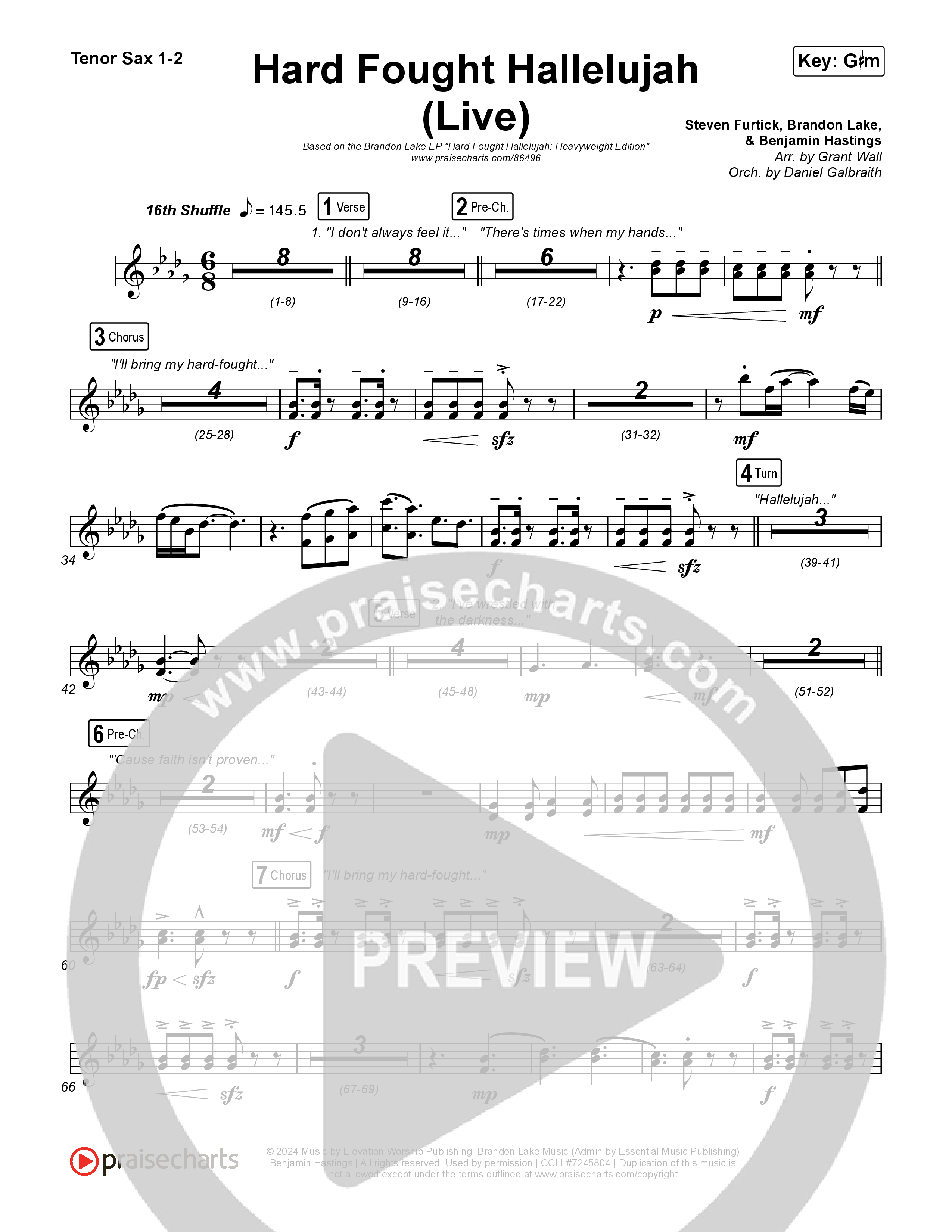 Hard Fought Hallelujah (Live) Sax Pack (Brandon Lake)