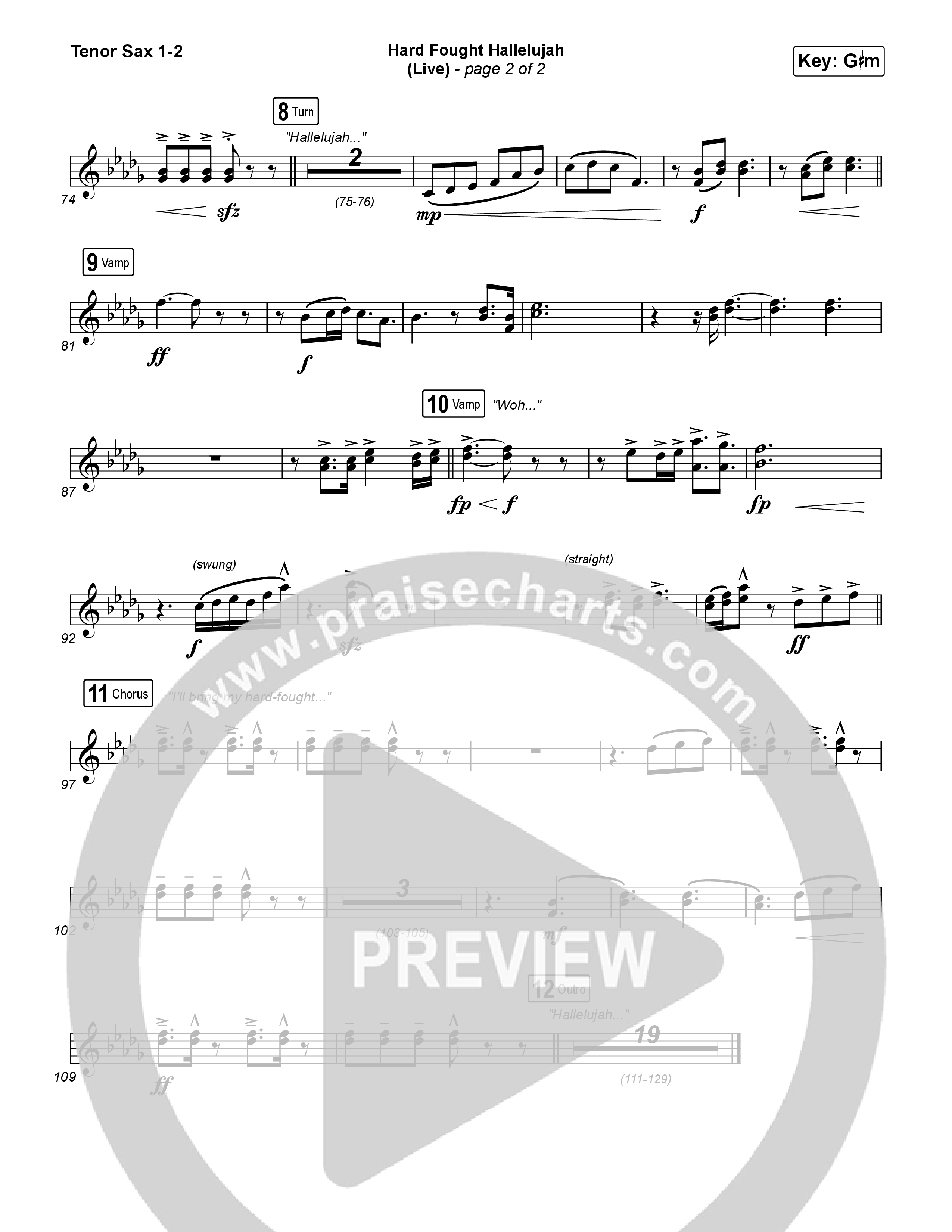 Hard Fought Hallelujah (Live) Tenor Sax 1,2 (Brandon Lake)