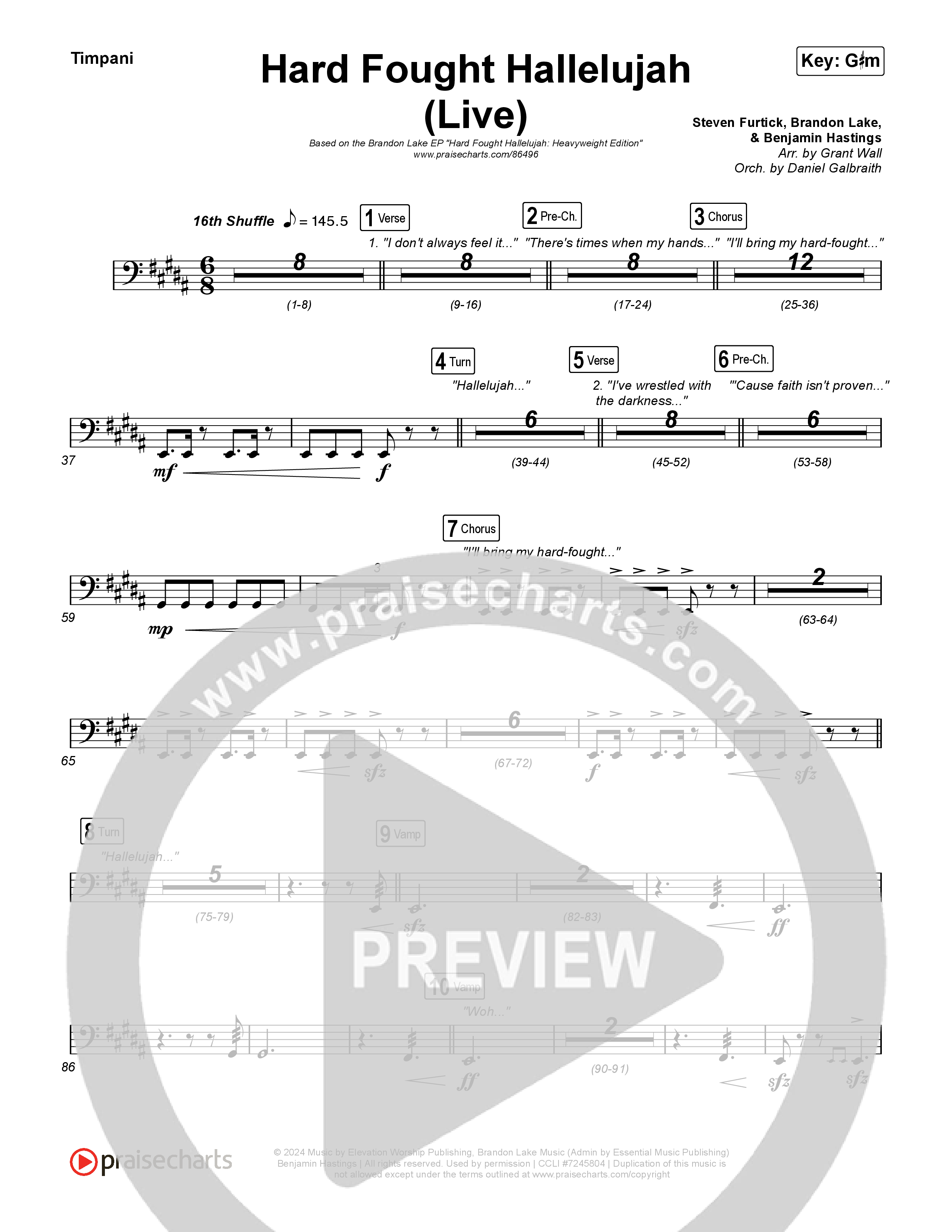 Hard Fought Hallelujah (Live) Timpani (Brandon Lake)