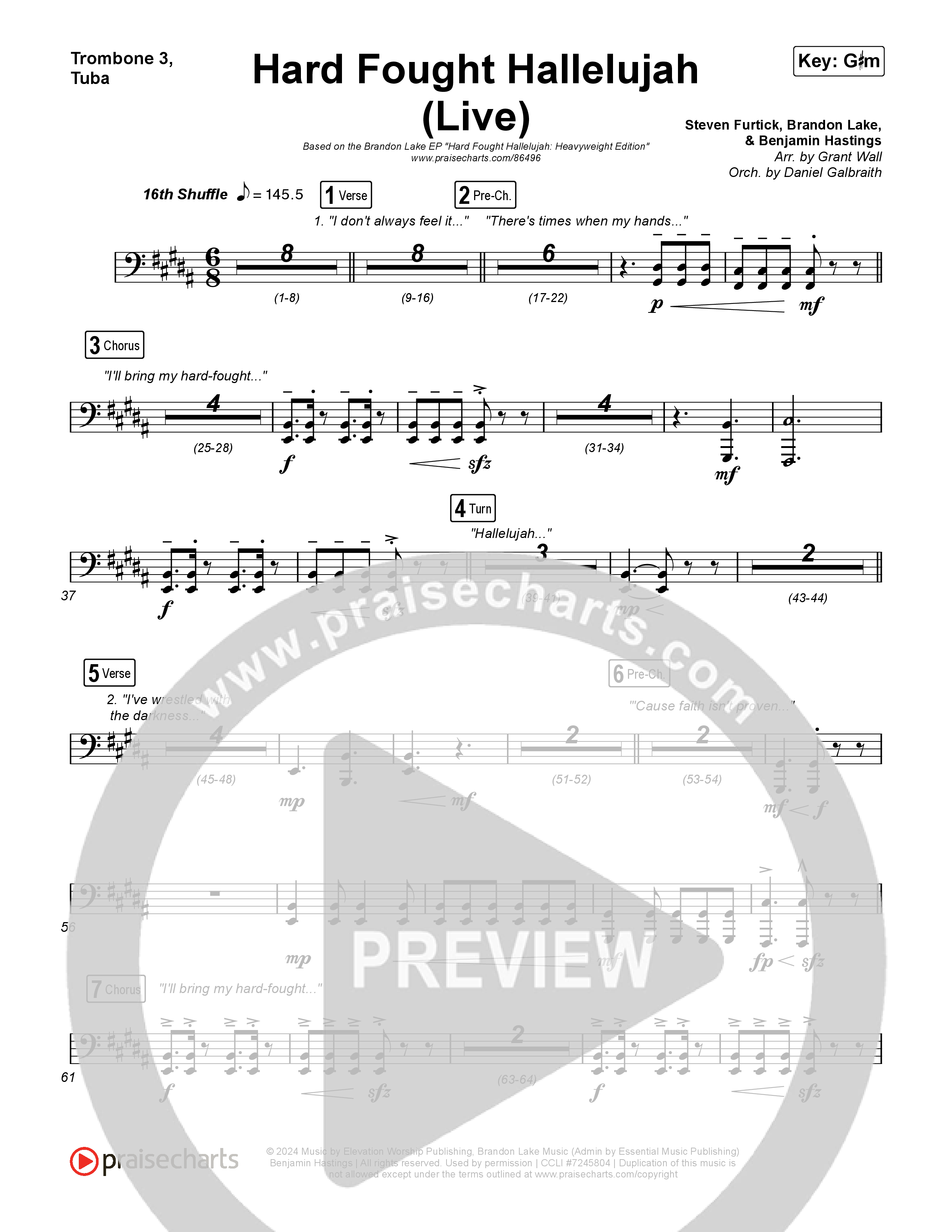 Hard Fought Hallelujah (Live) Trombone 3/Tuba (Brandon Lake)