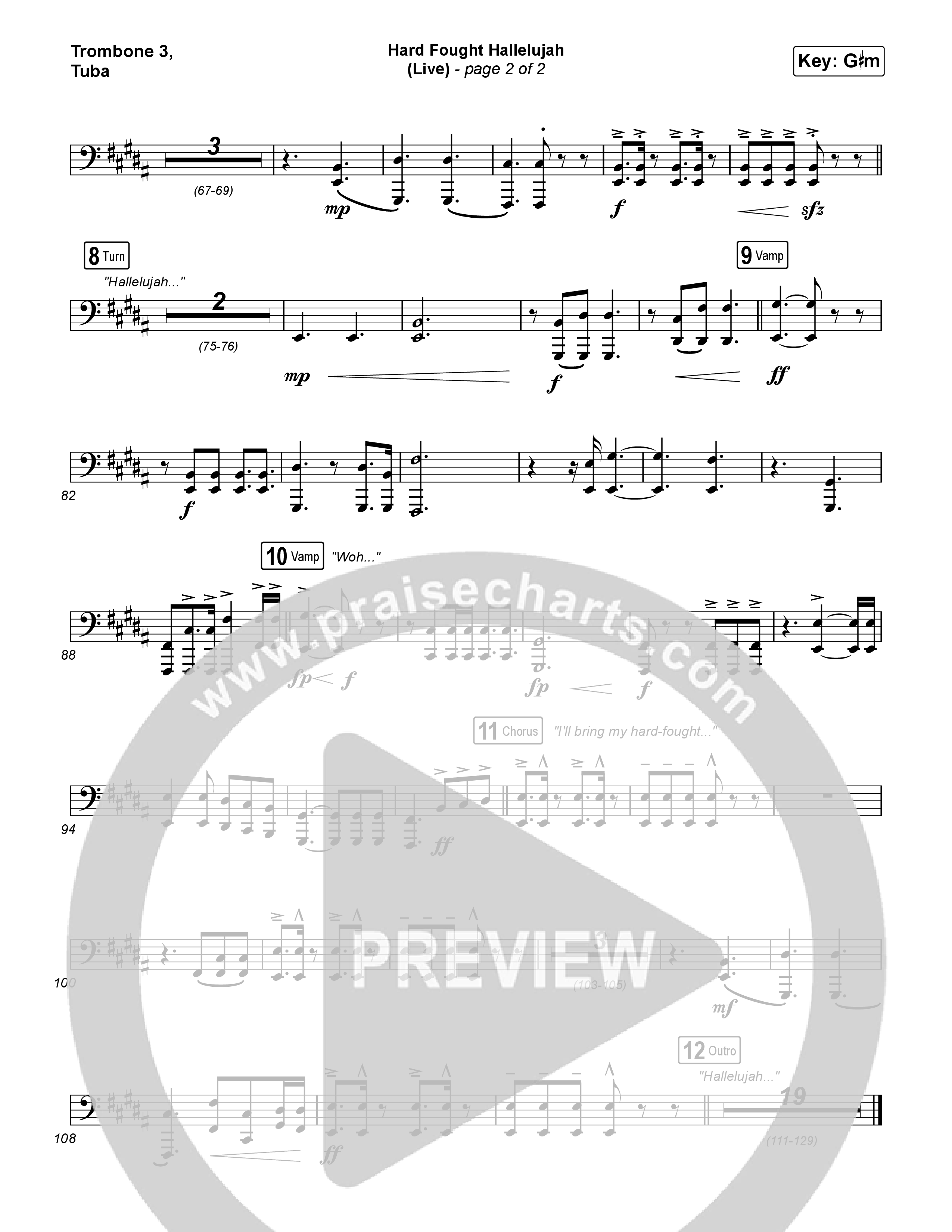 Hard Fought Hallelujah (Live) Trombone 3/Tuba (Brandon Lake)