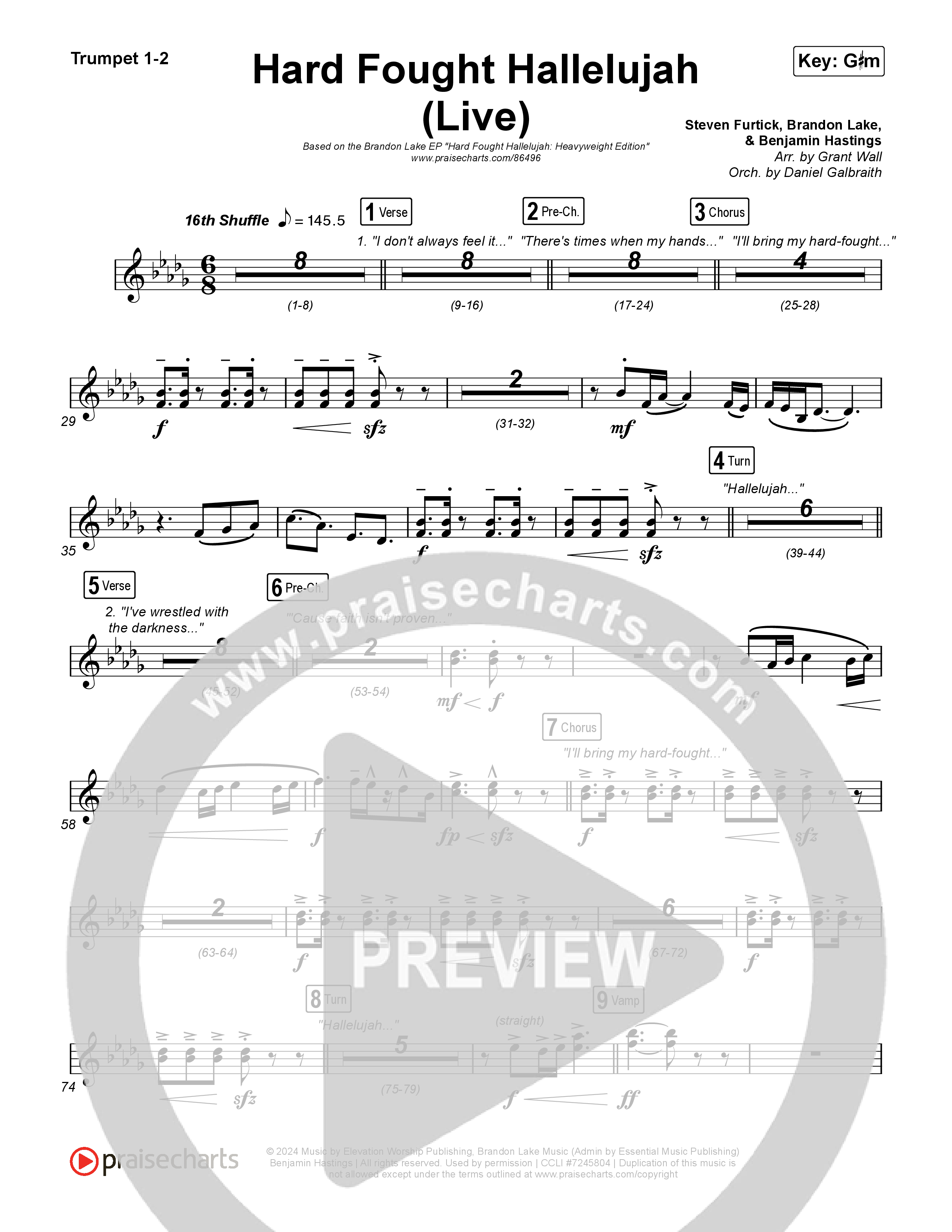 Hard Fought Hallelujah (Live) Brass Pack (Brandon Lake)