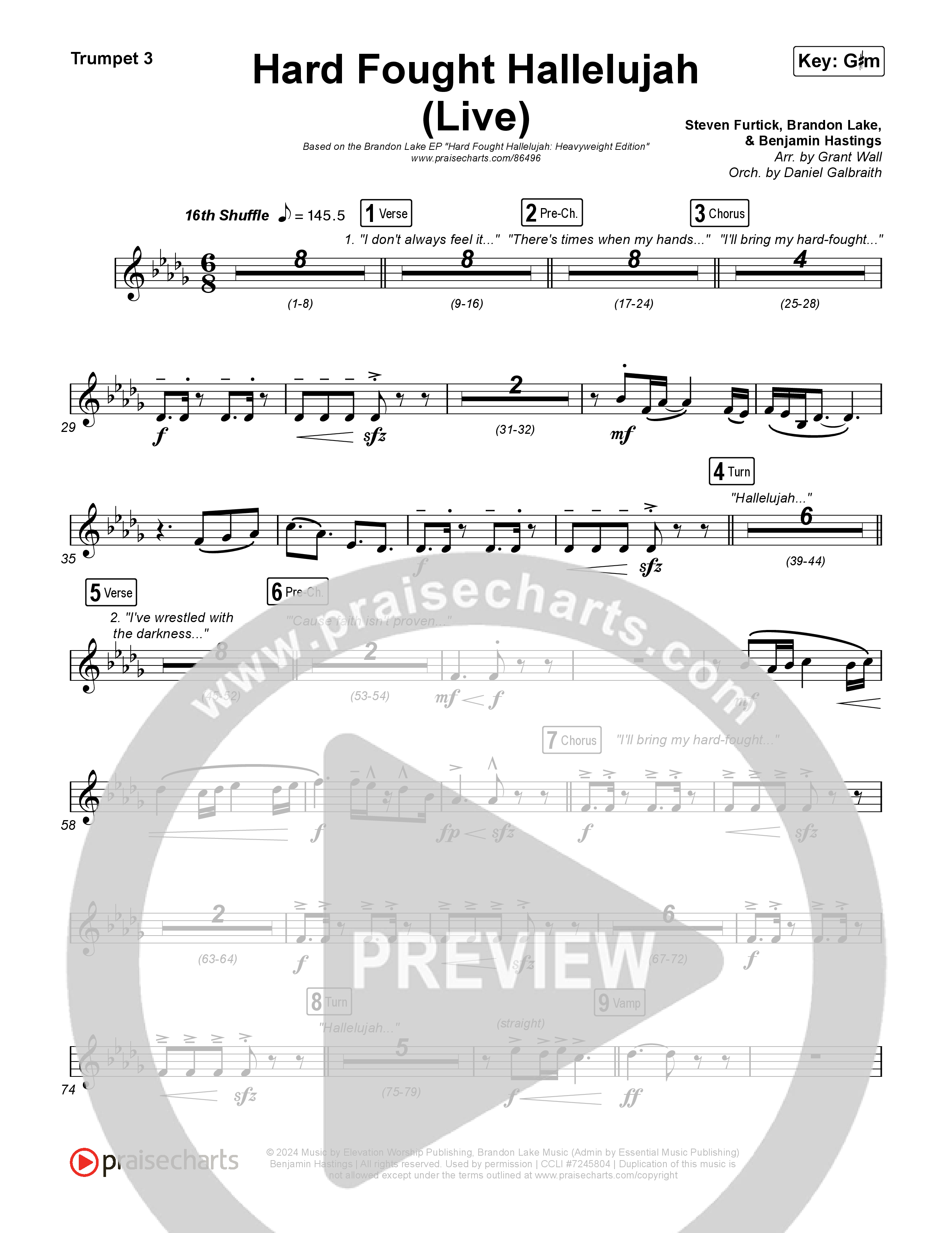 Hard Fought Hallelujah (Live) Trumpet 1,2 (Brandon Lake)