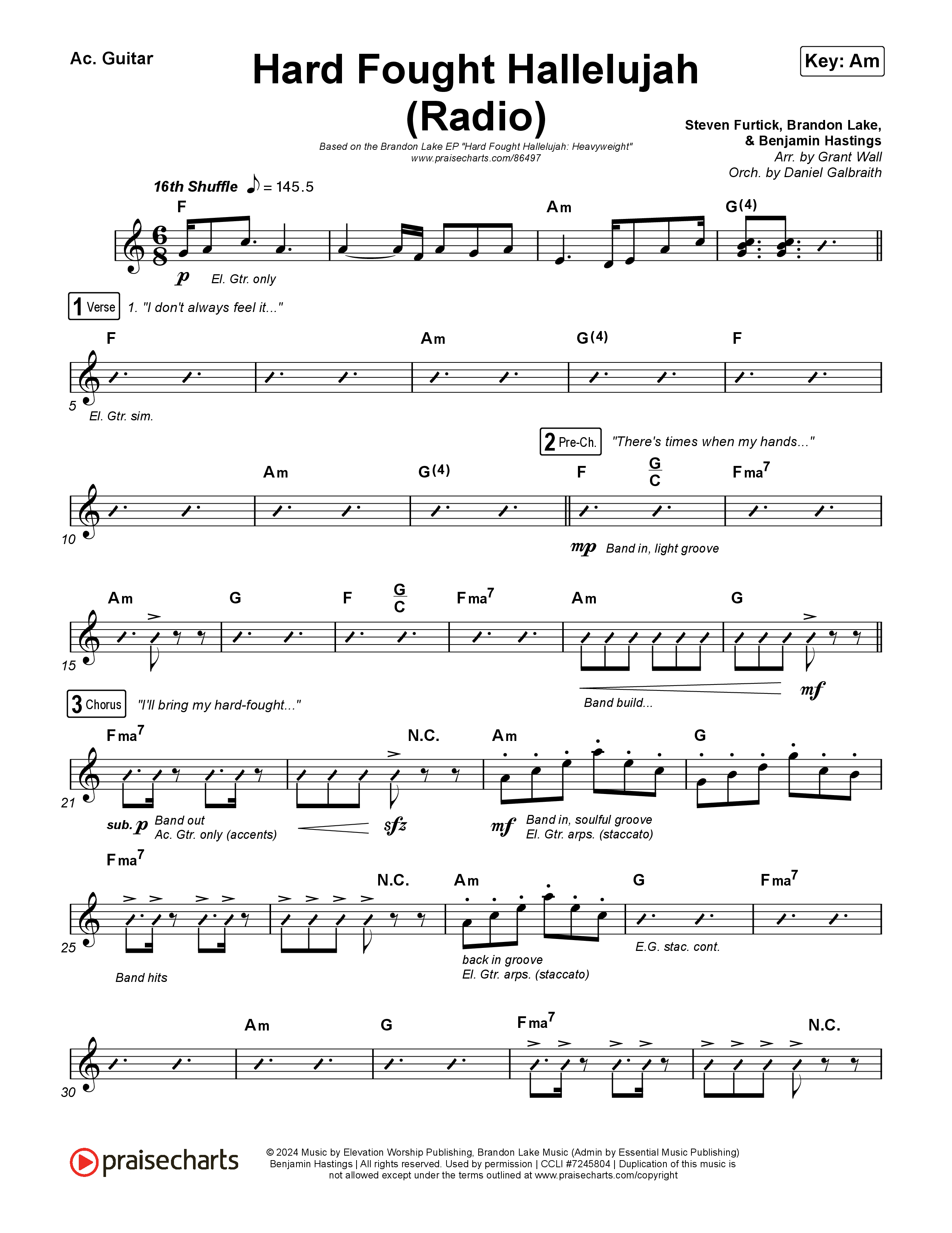 Hard Fought Hallelujah (Radio) Acoustic Guitar (Brandon Lake)