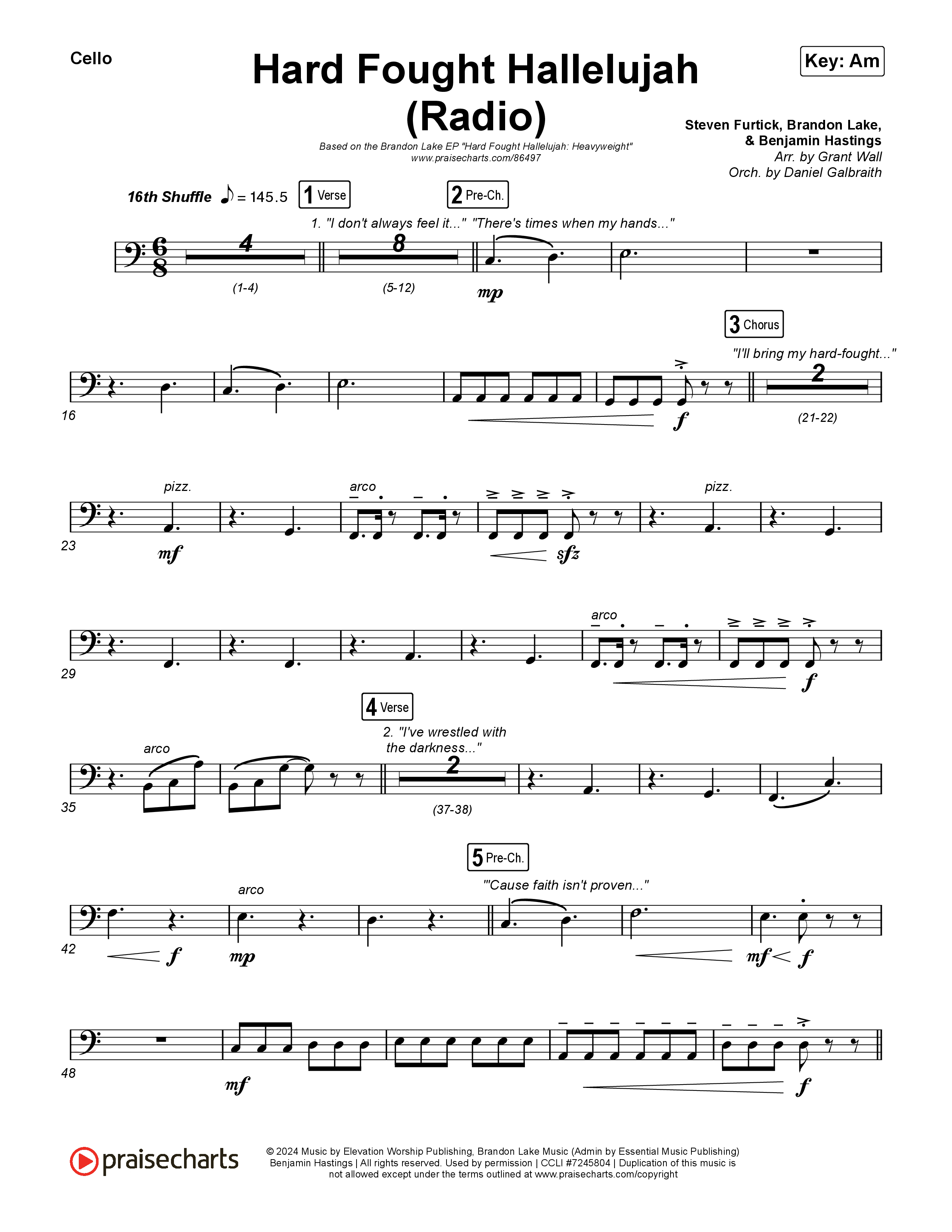 Hard Fought Hallelujah (Radio) Cello (Brandon Lake)