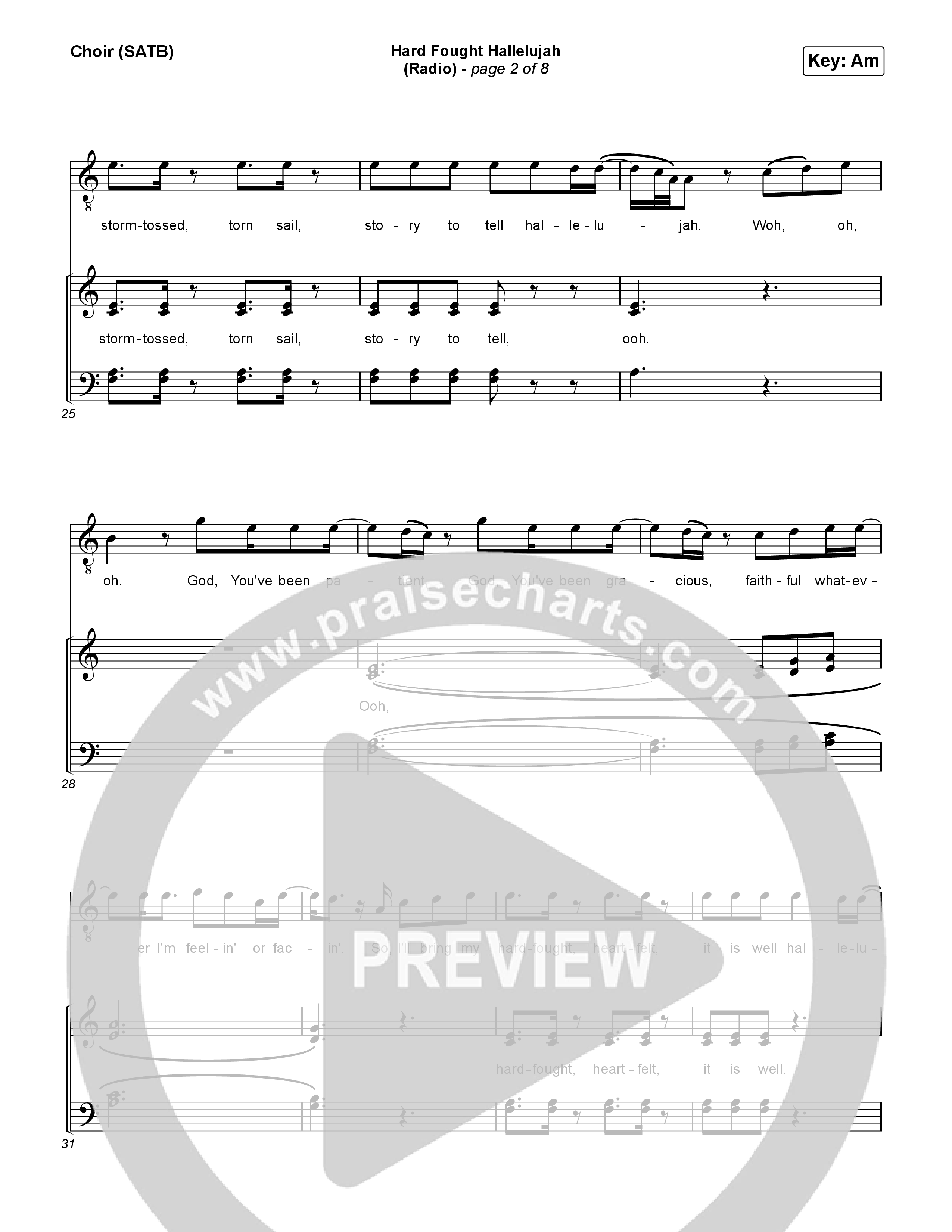 Hard Fought Hallelujah (Radio) Choir Sheet (SATB) (Brandon Lake)