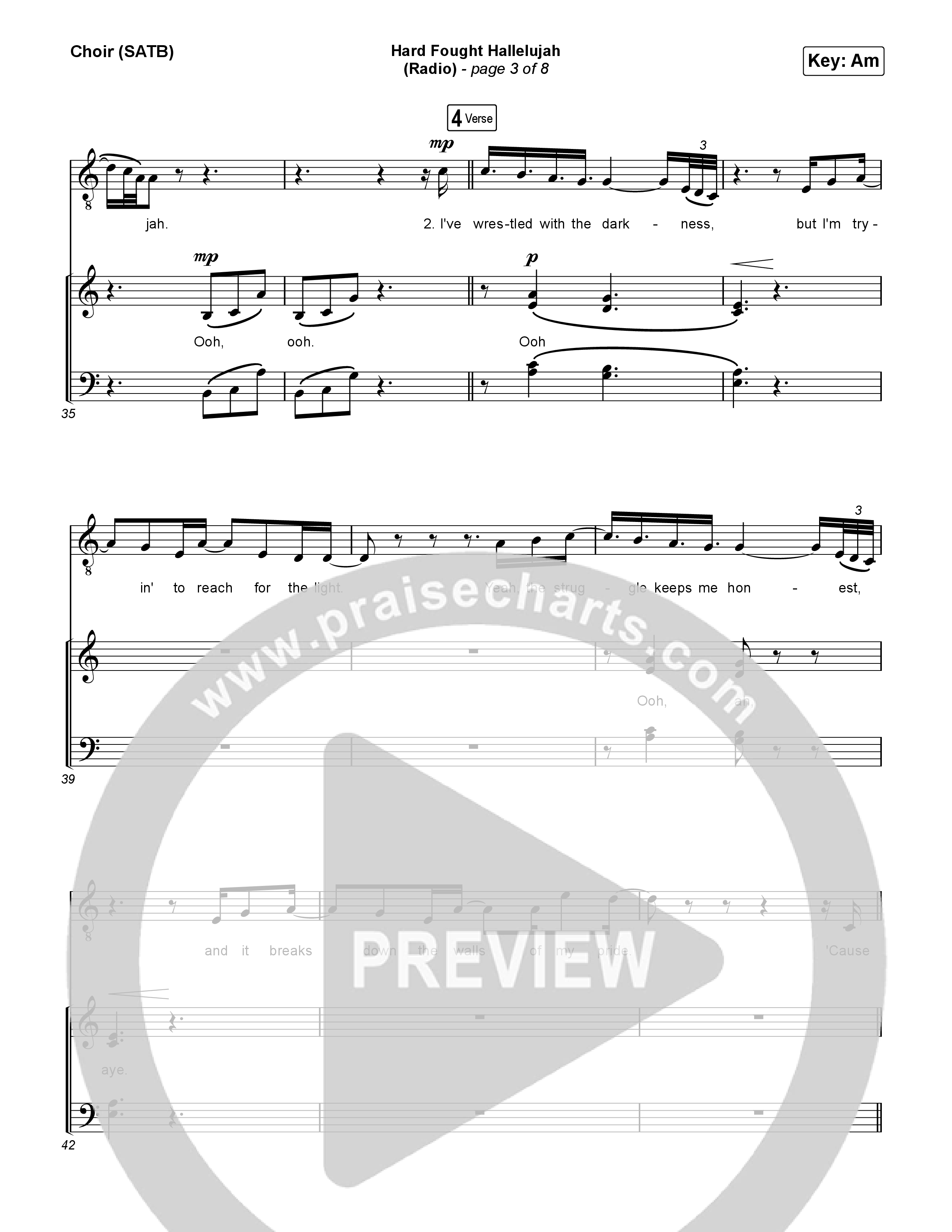 Hard Fought Hallelujah (Radio) Choir Sheet (SATB) (Brandon Lake)