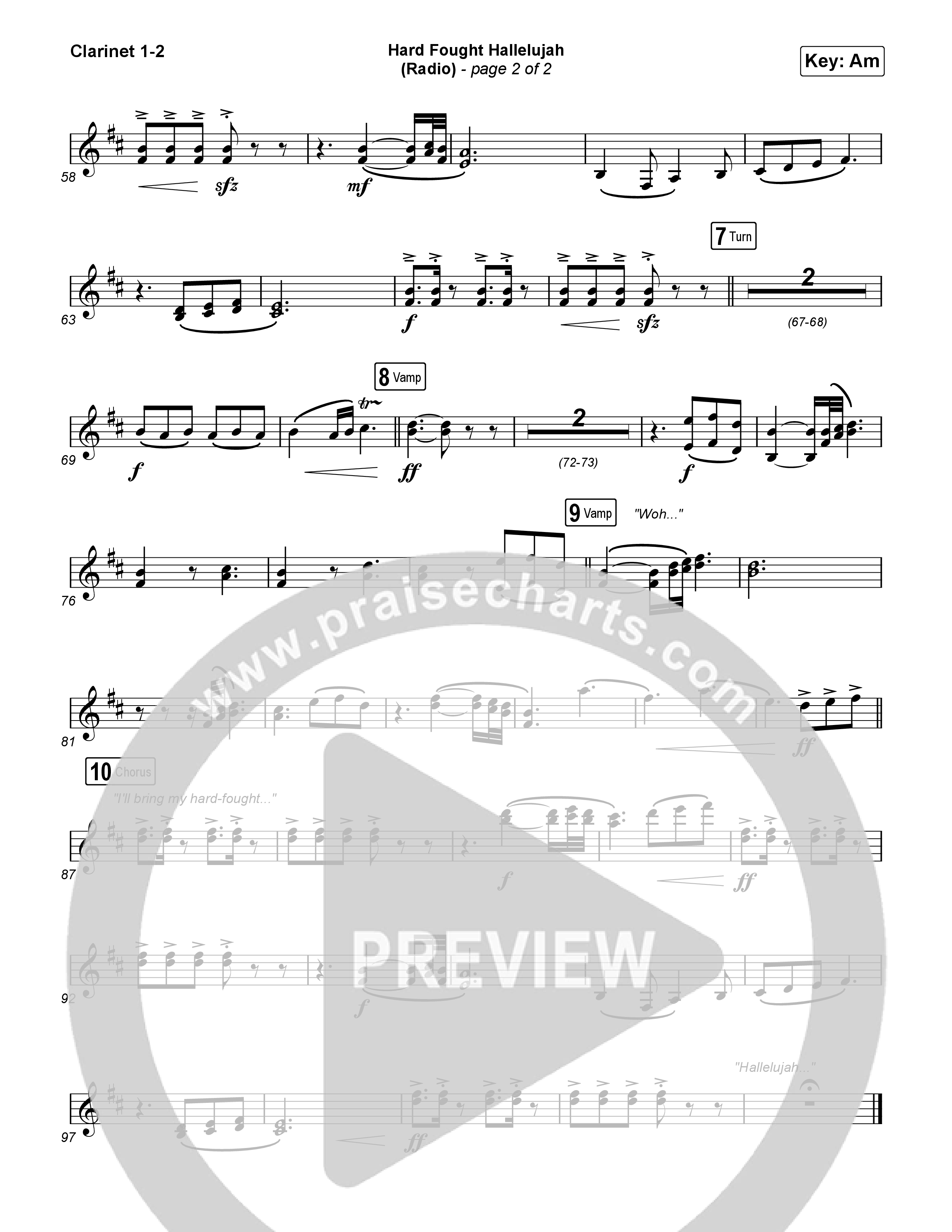 Hard Fought Hallelujah (Radio) Clarinet 1,2 (Brandon Lake)