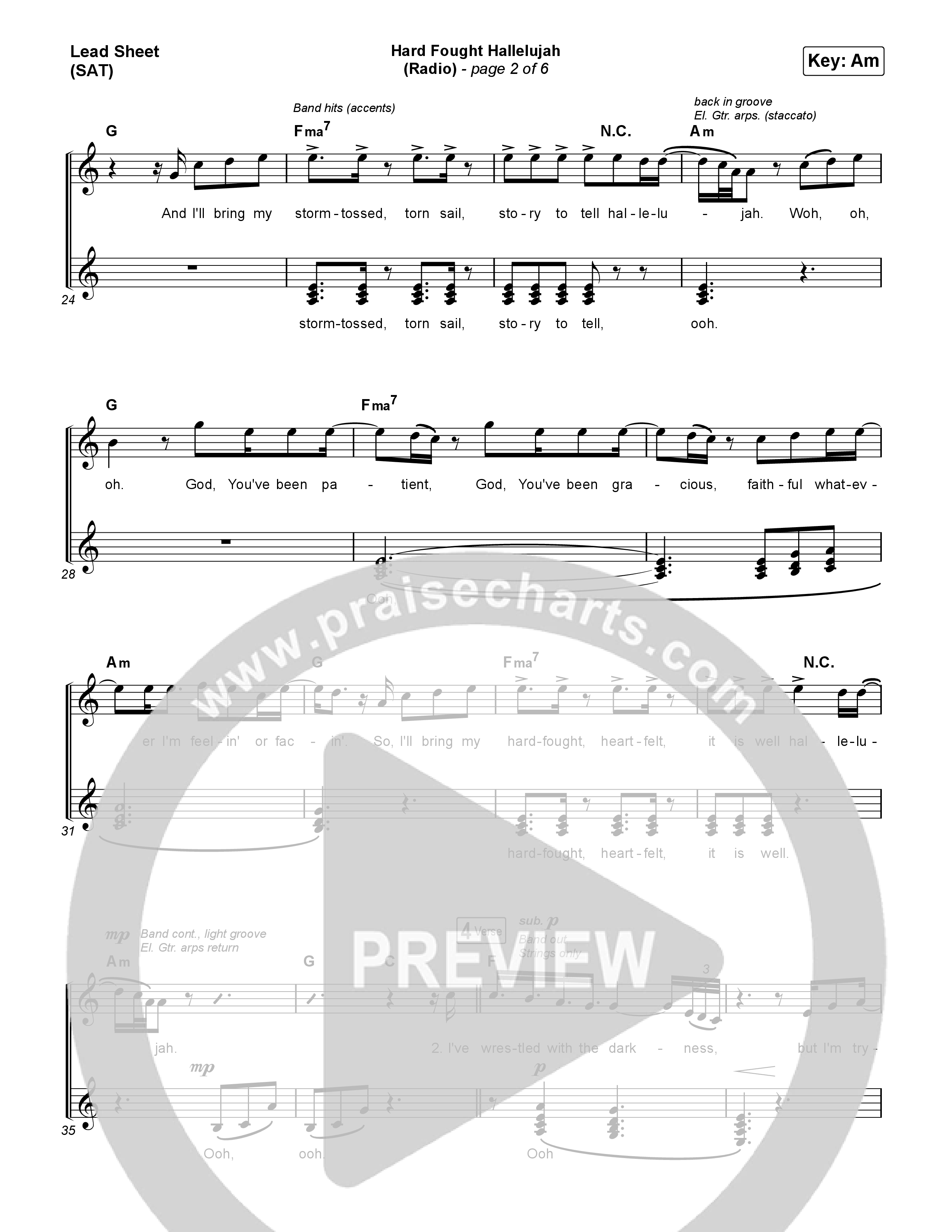 Hard Fought Hallelujah (Radio) Lead Sheet (SAT) (Brandon Lake)