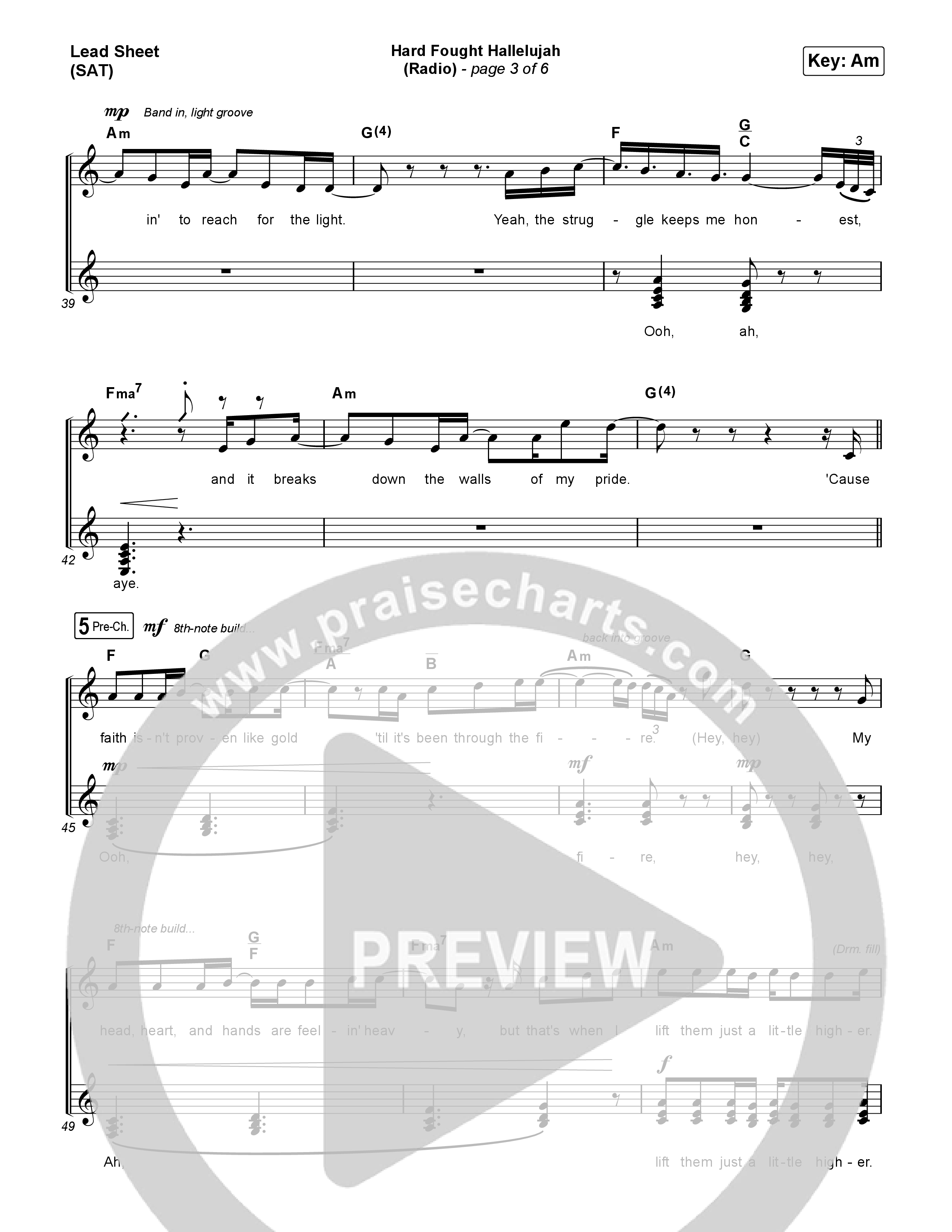 Hard Fought Hallelujah (Radio) Lead Sheet (SAT) (Brandon Lake)