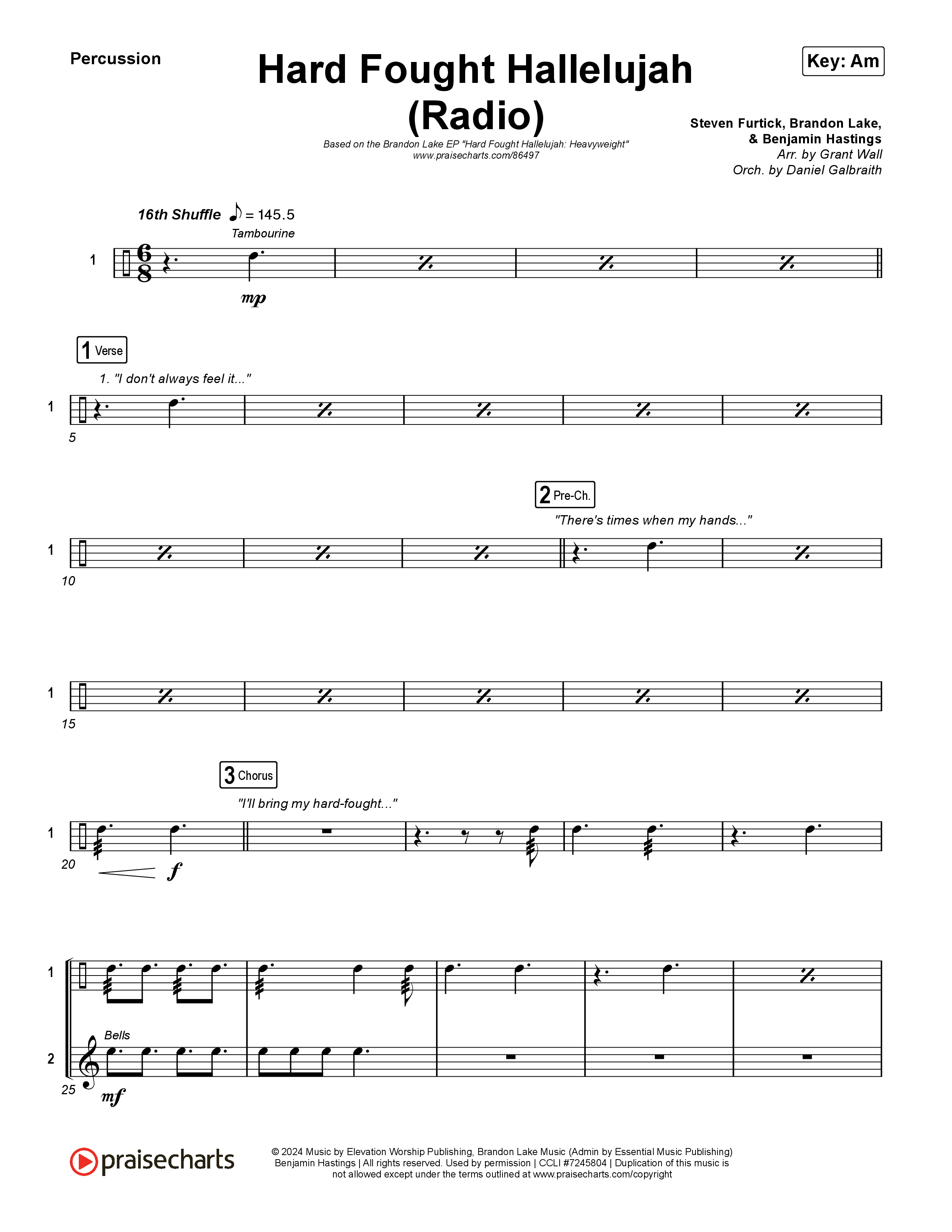 Hard Fought Hallelujah (Radio) Percussion (Brandon Lake)