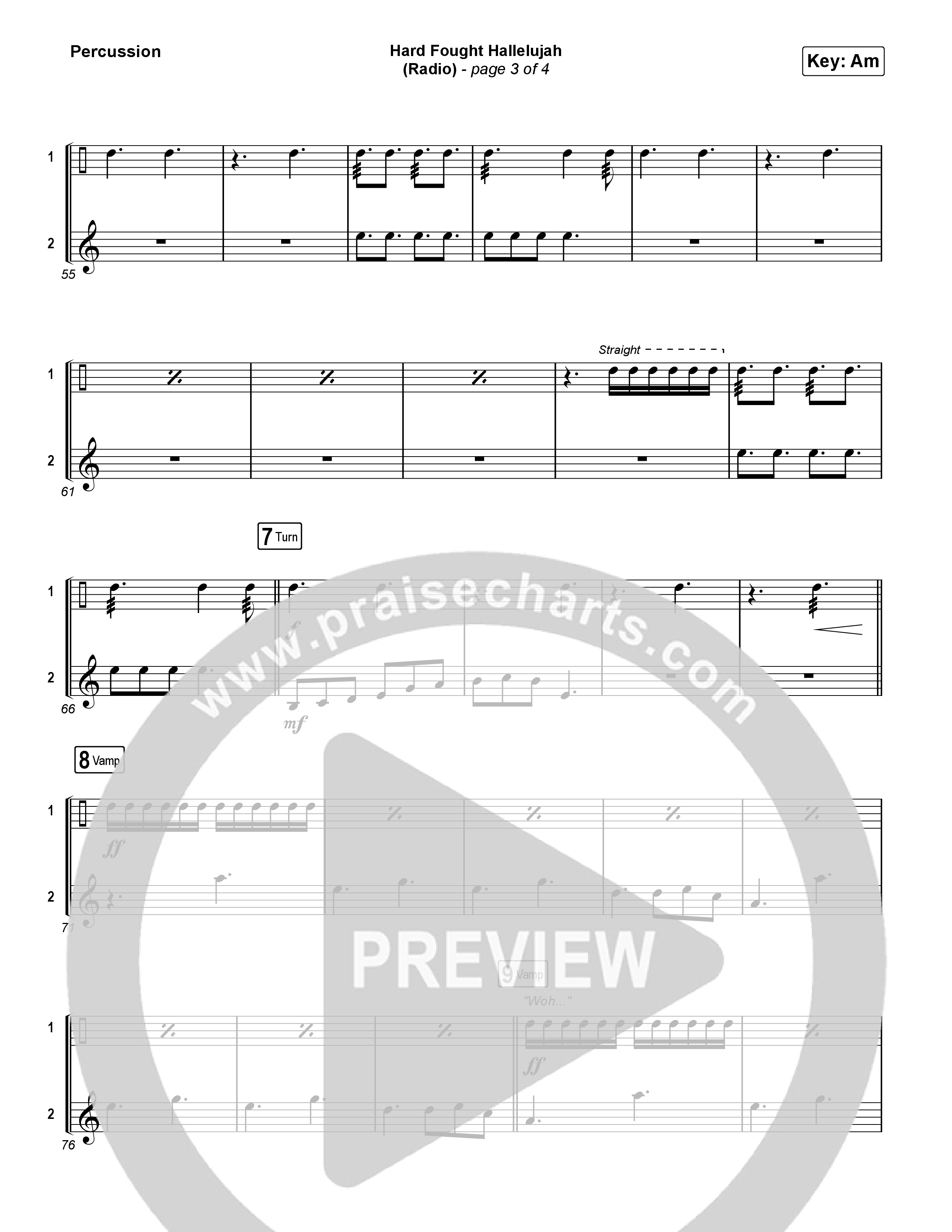 Hard Fought Hallelujah (Radio) Percussion (Brandon Lake)