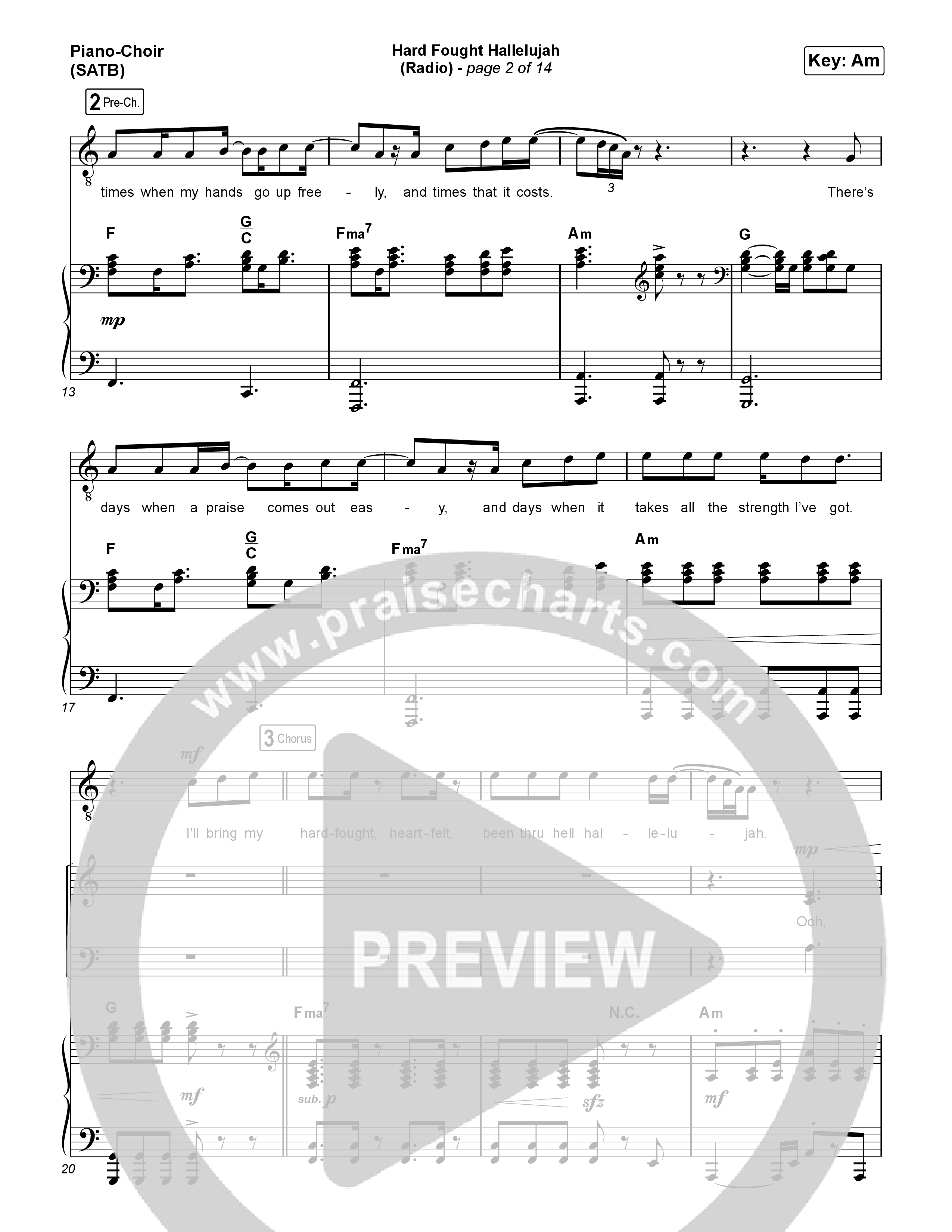Hard Fought Hallelujah (Radio) Piano/Vocal (SATB) (Brandon Lake)