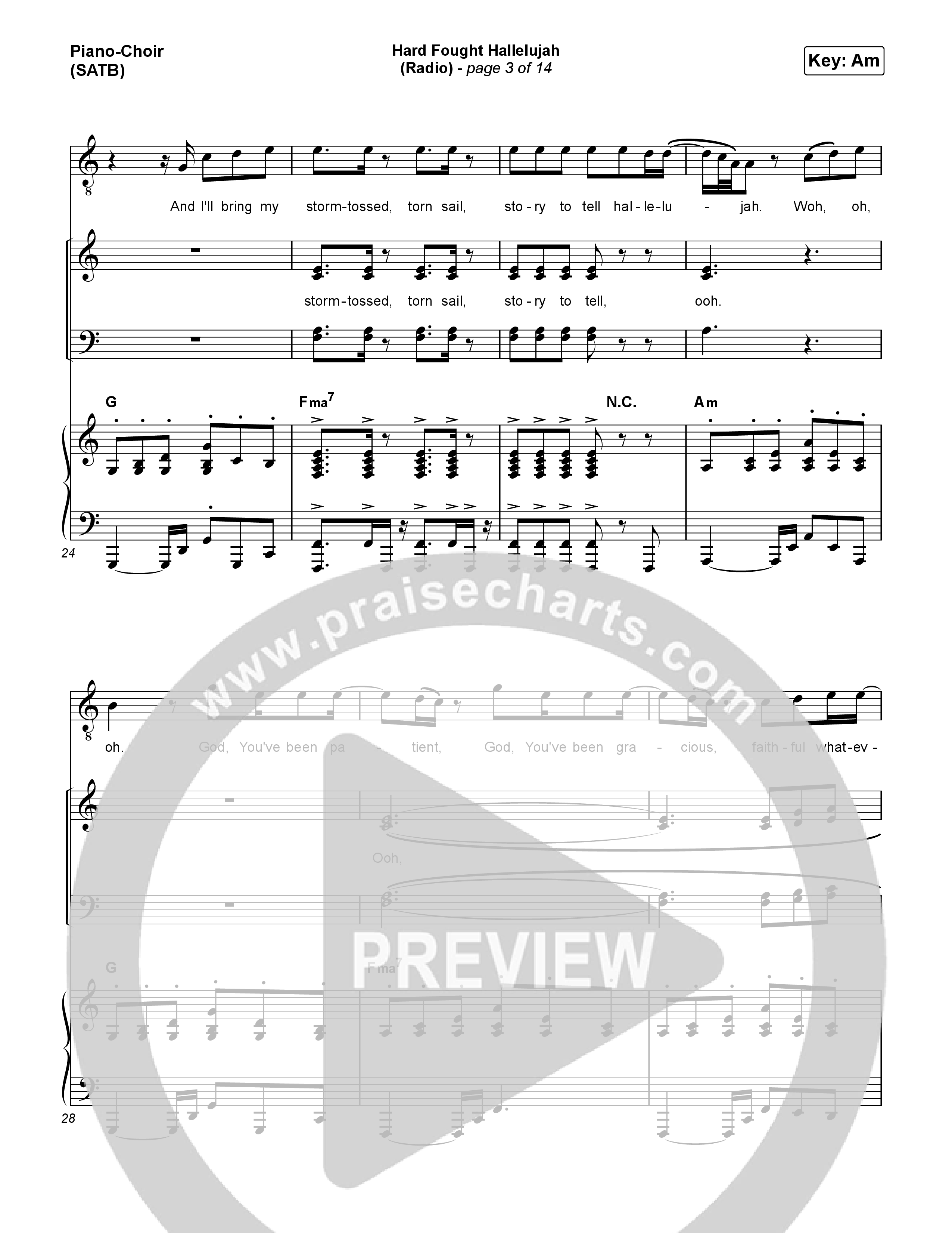 Hard Fought Hallelujah (Radio) Piano/Vocal (SATB) (Brandon Lake)