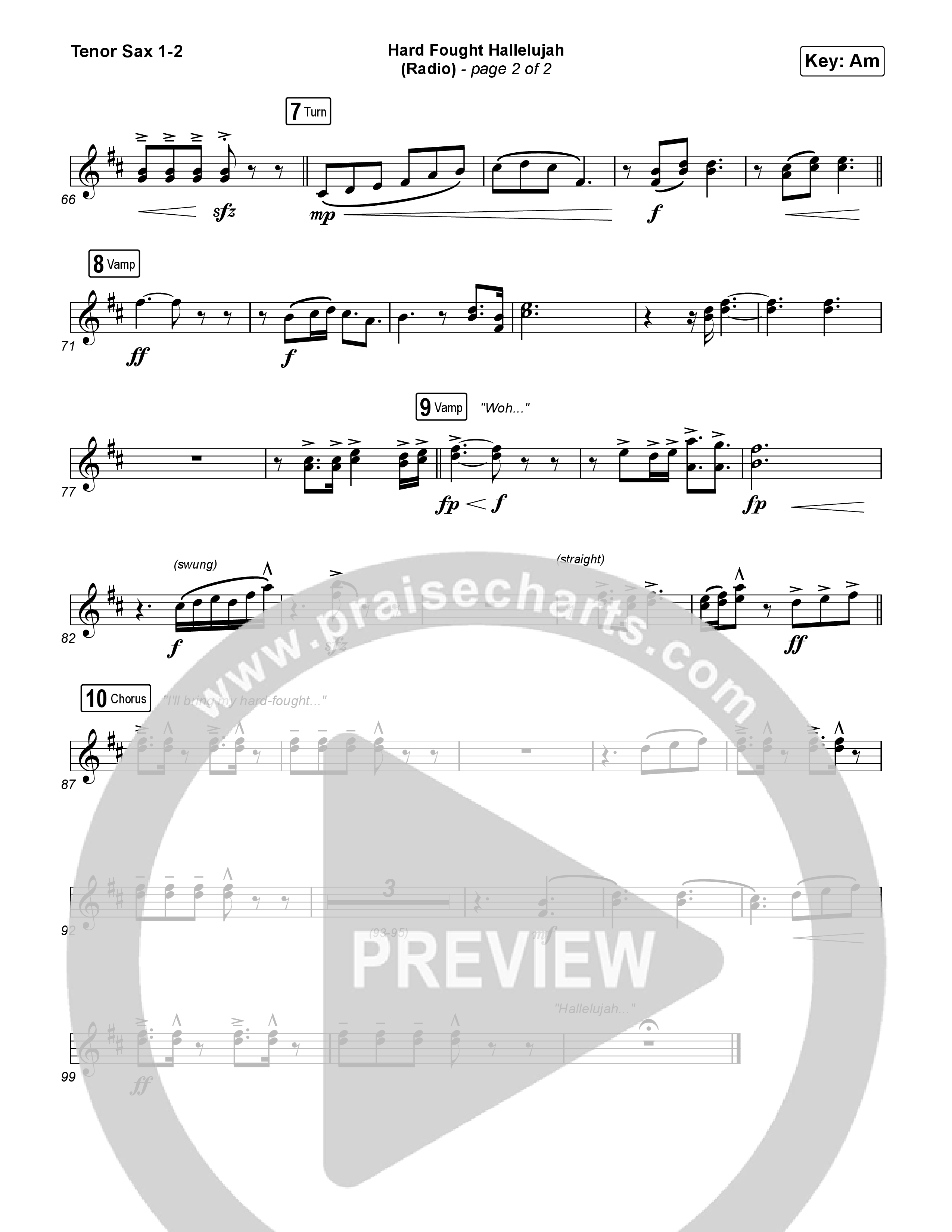 Hard Fought Hallelujah (Radio) Tenor Sax 1,2 (Brandon Lake)
