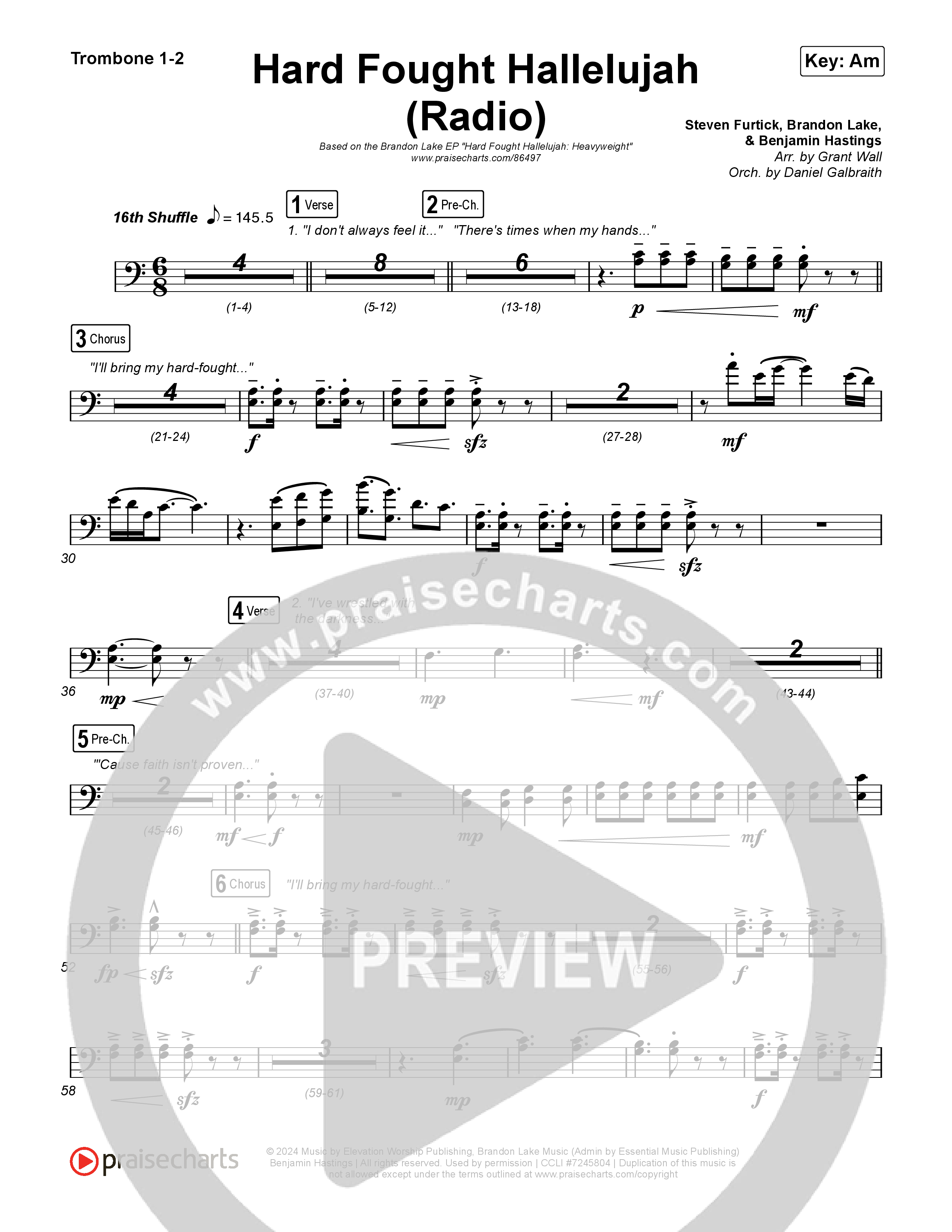 Hard Fought Hallelujah (Radio) Trombone 1,2 (Brandon Lake)