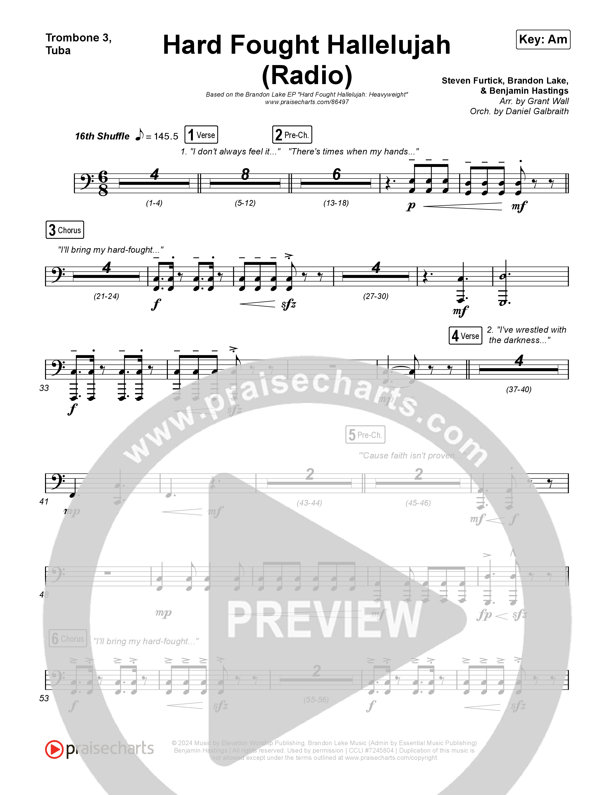 Hard Fought Hallelujah (Radio) Trombone 1,2 (Brandon Lake)