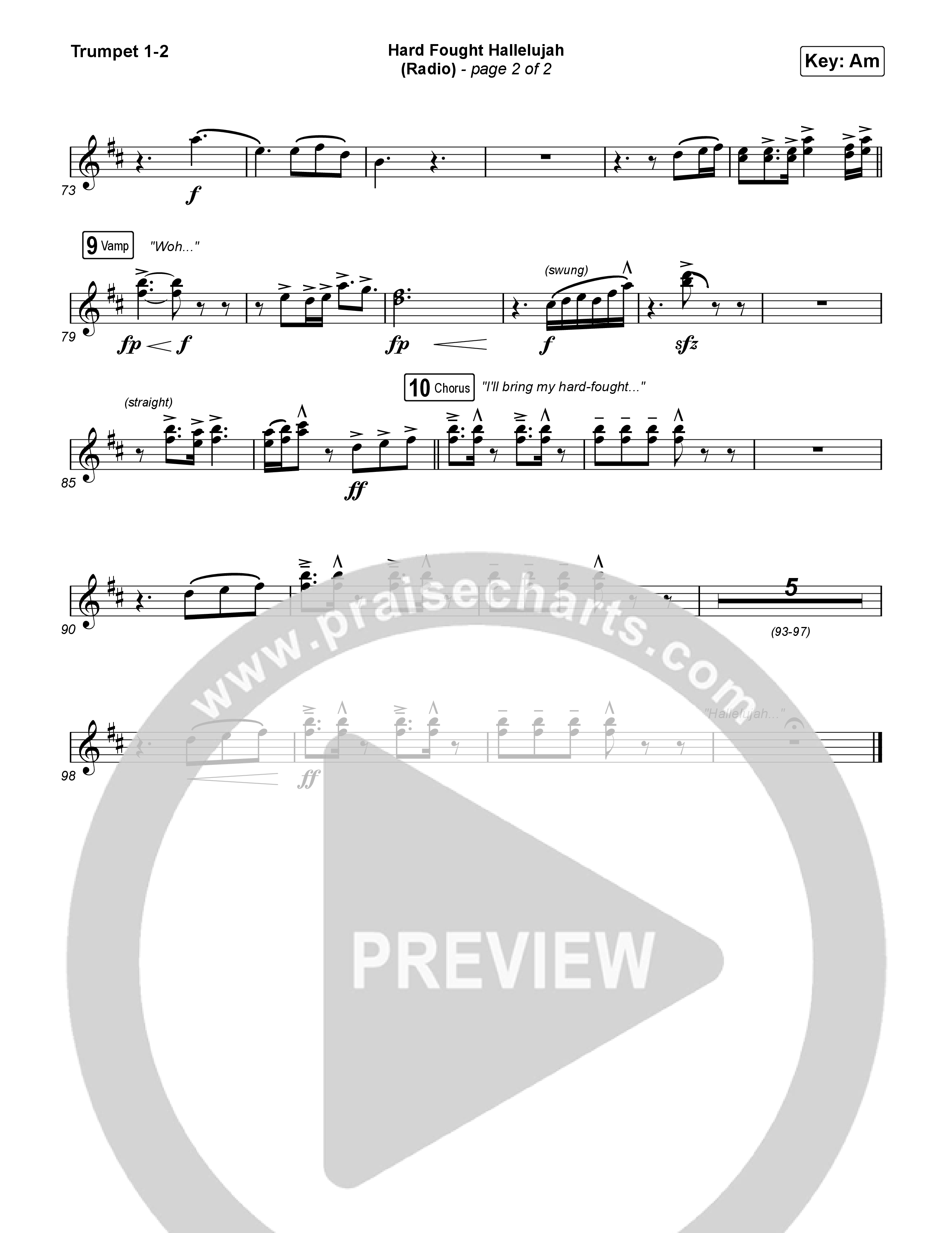Hard Fought Hallelujah (Radio) Trumpet 1,2 (Brandon Lake)