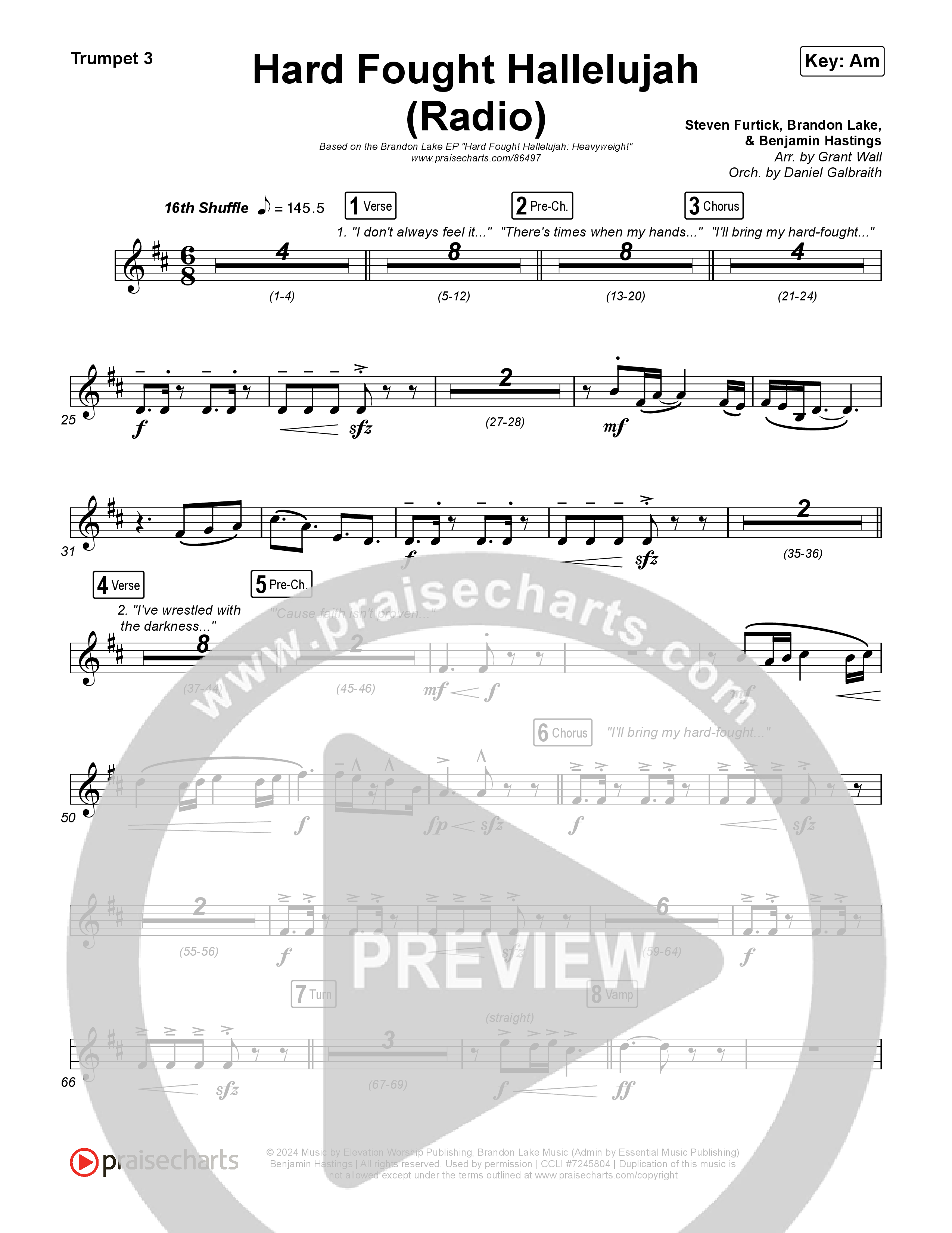 Hard Fought Hallelujah (Radio) Trumpet 1,2 (Brandon Lake)