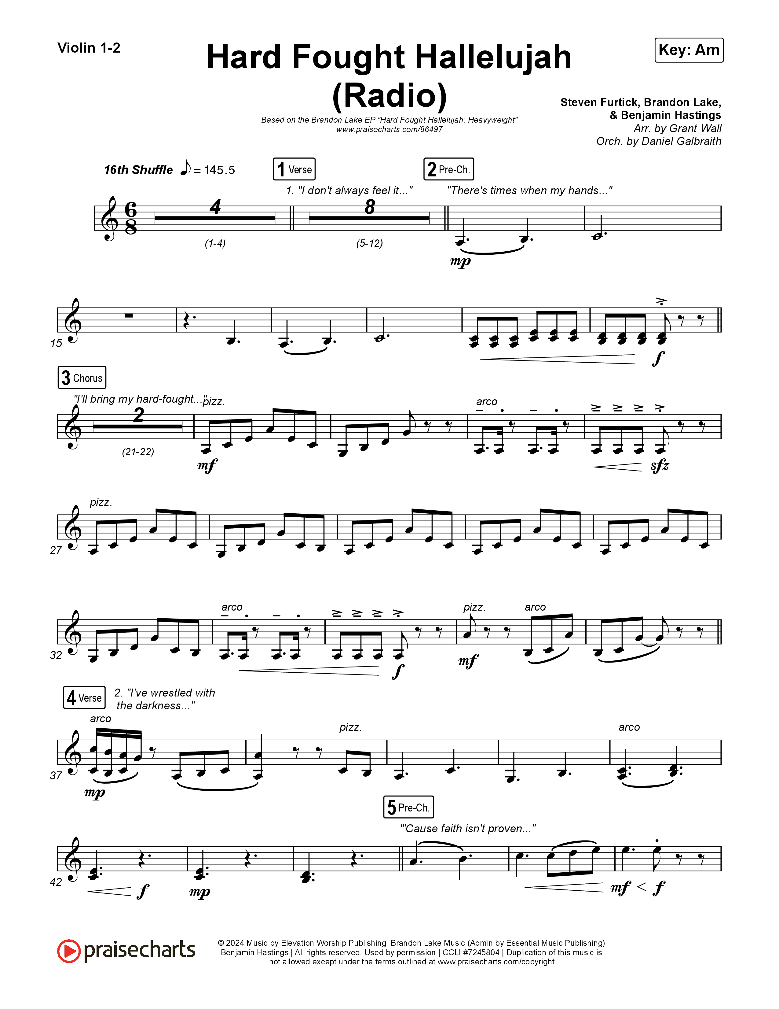 Hard Fought Hallelujah (Radio) Violin 1,2 (Brandon Lake)