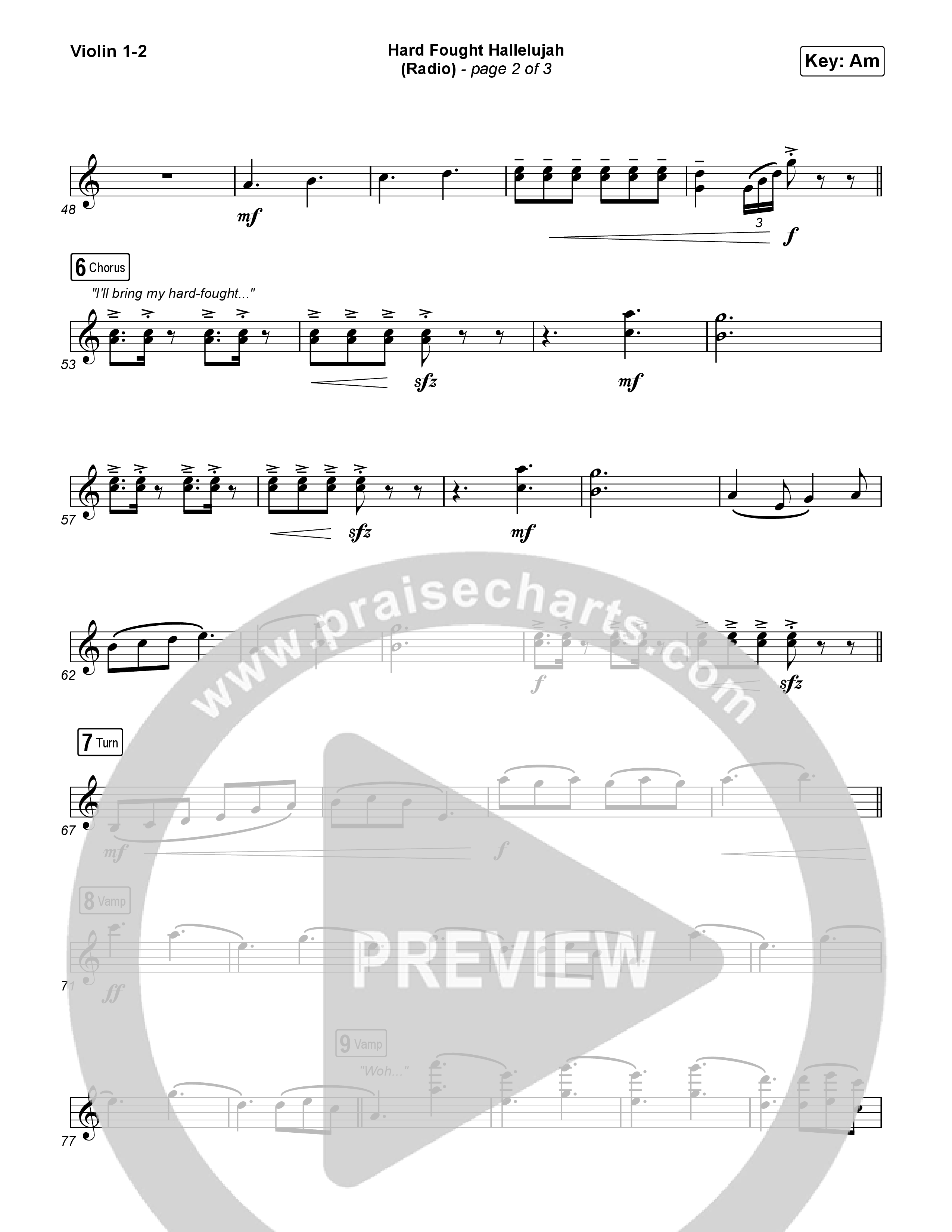 Hard Fought Hallelujah (Radio) Violin 1,2 (Brandon Lake)