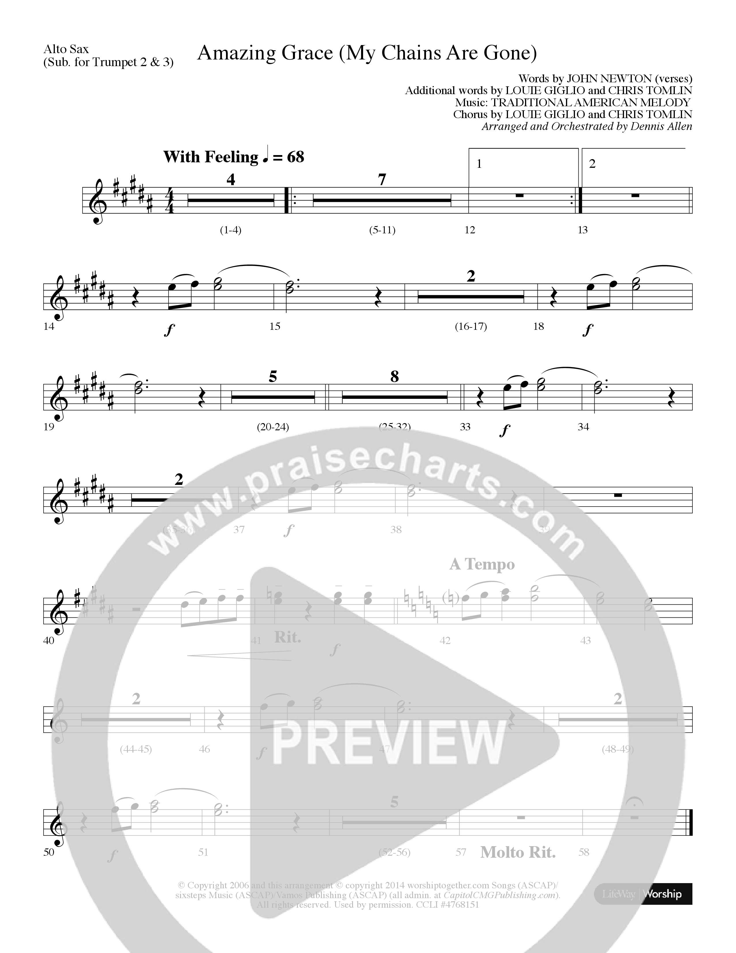 Amazing Grace (My Chains Are Gone) (Choral Anthem SATB) Alto Sax (Lifeway Choral / Arr. Dennis Allen)