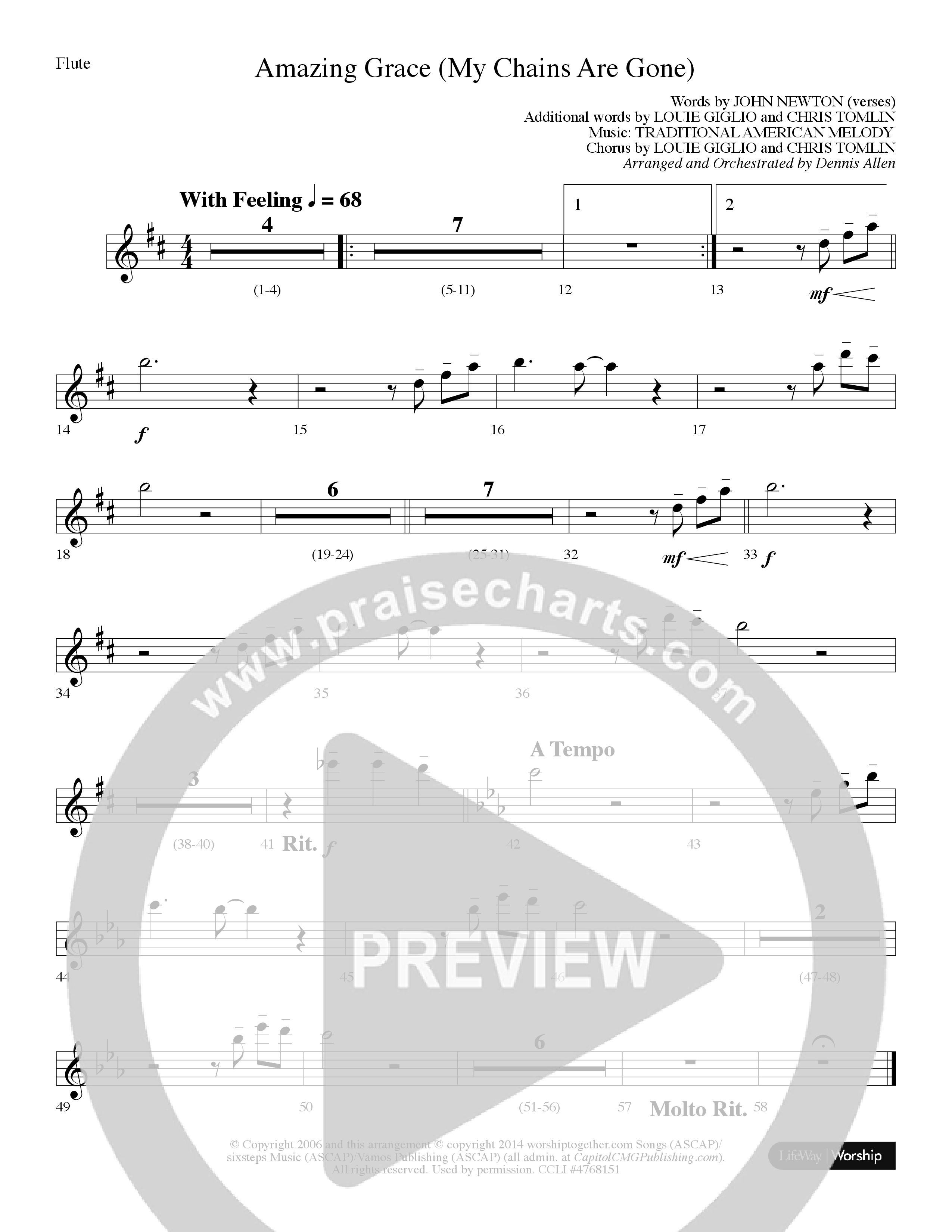 Amazing Grace (My Chains Are Gone) (Choral Anthem SATB) Flute (Lifeway Choral / Arr. Dennis Allen)