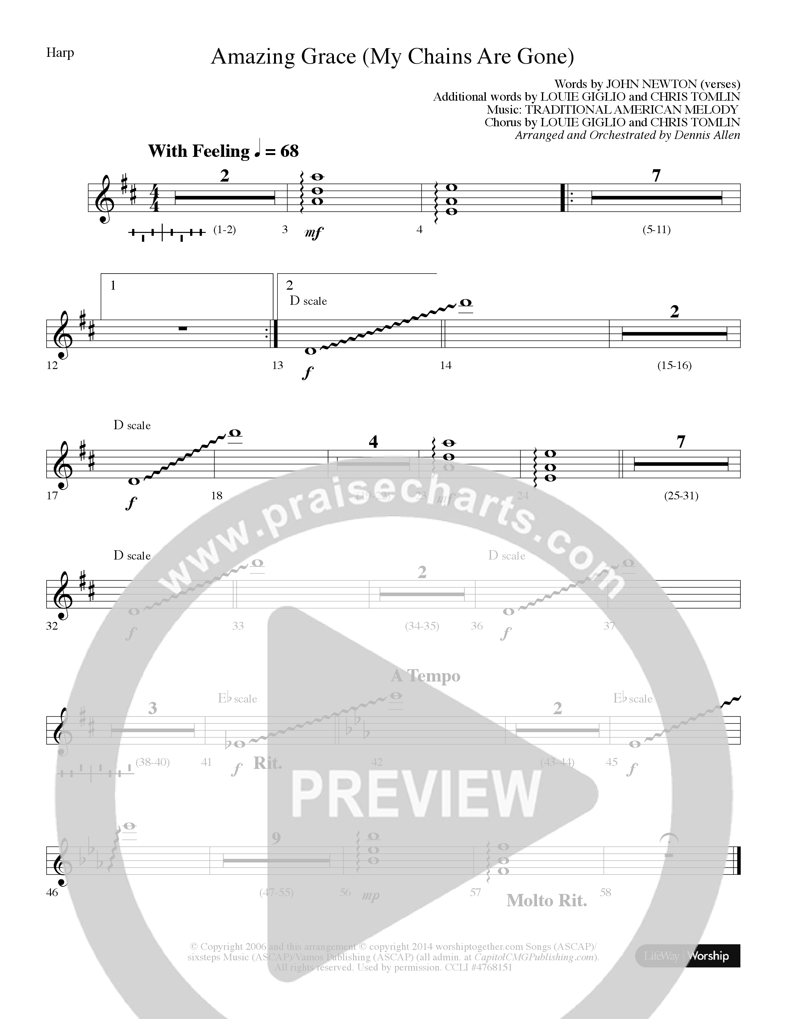 Amazing Grace (My Chains Are Gone) (Choral Anthem SATB) Harp (Lifeway Choral / Arr. Dennis Allen)