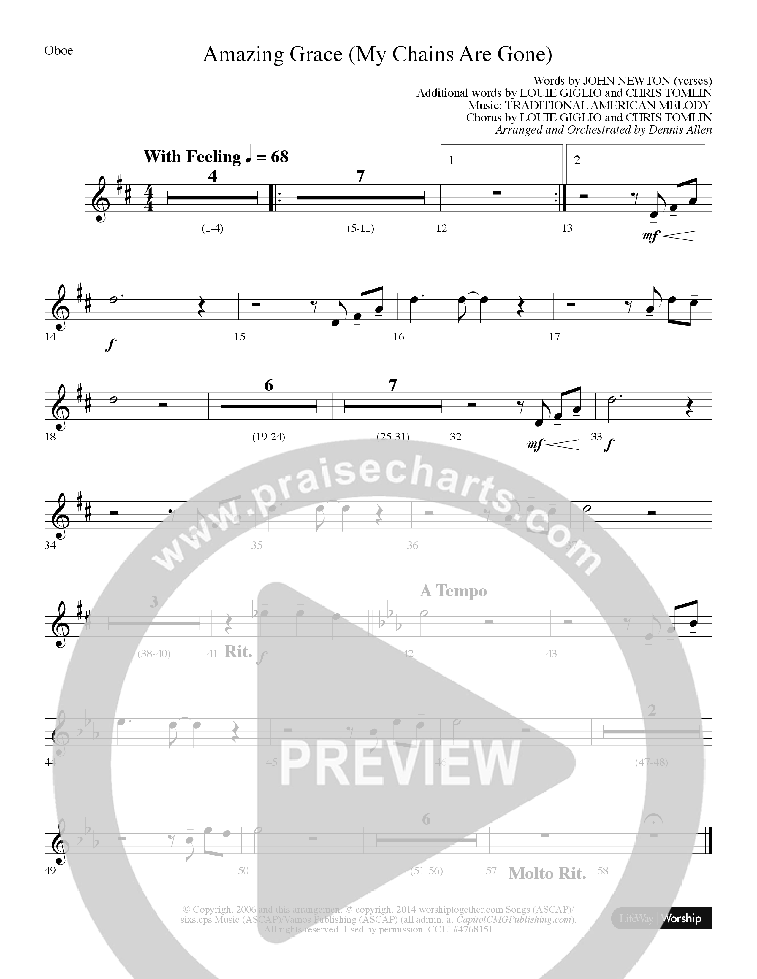 Amazing Grace (My Chains Are Gone) (Choral Anthem SATB) Oboe (Lifeway Choral / Arr. Dennis Allen)