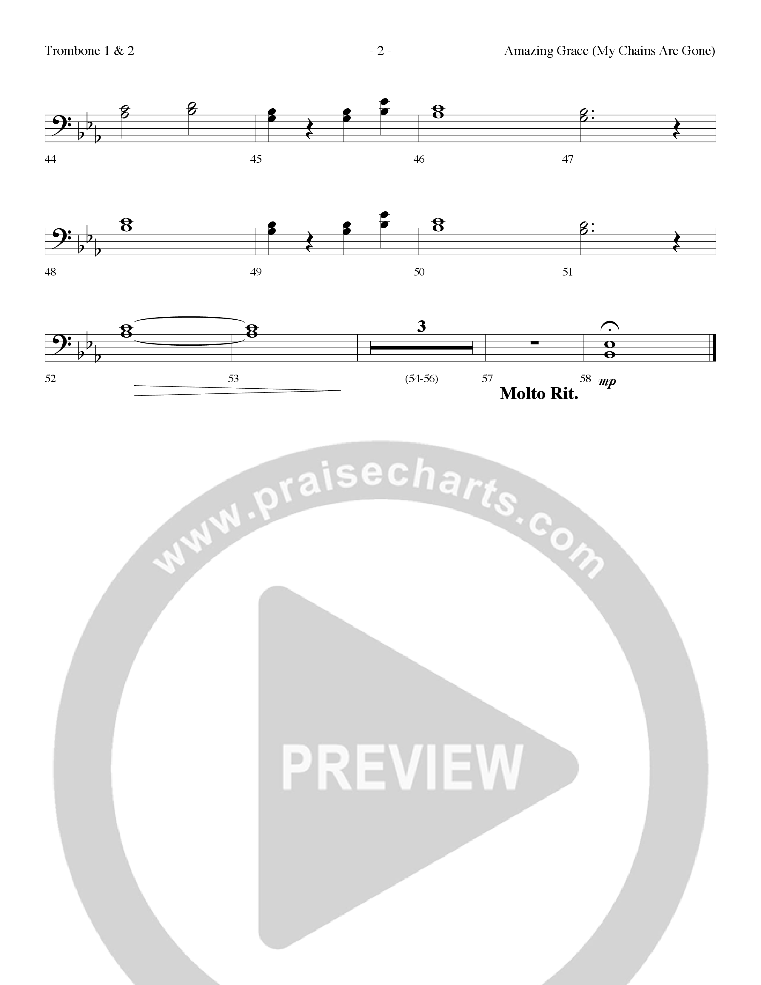 Amazing Grace (My Chains Are Gone) (Choral Anthem SATB) Trombone 1/2 (Lifeway Choral / Arr. Dennis Allen)