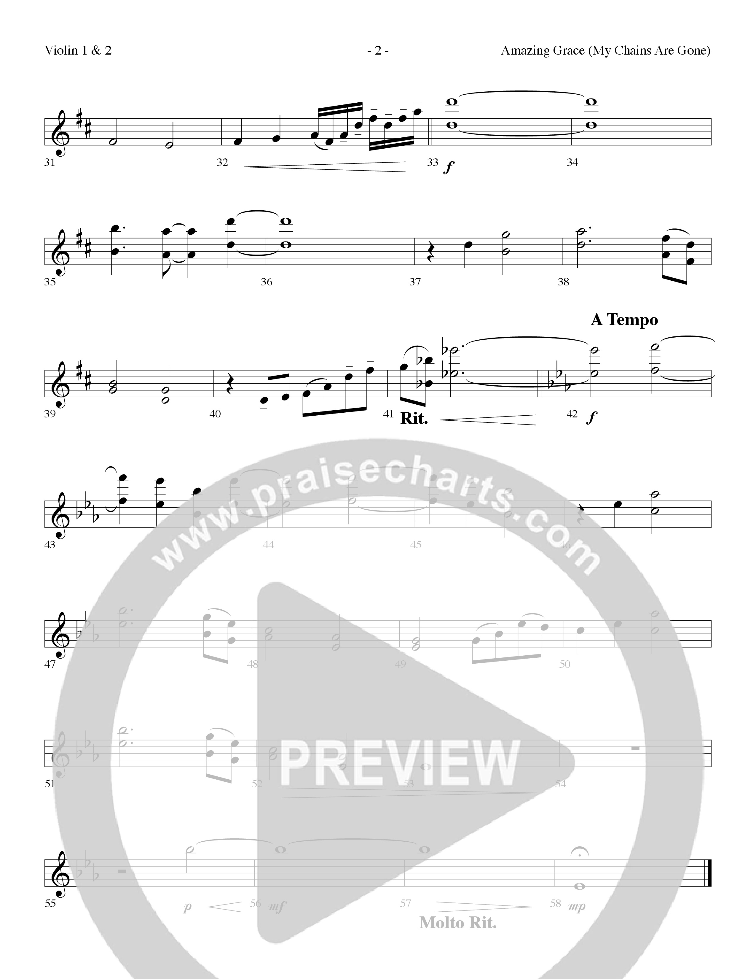 Amazing Grace (My Chains Are Gone) (Choral Anthem SATB) Violin 1/2 (Lifeway Choral / Arr. Dennis Allen)