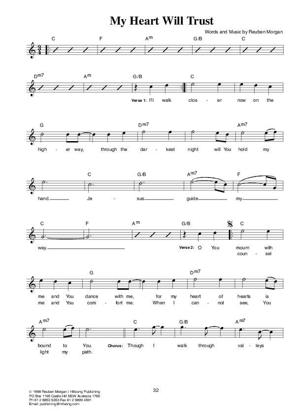 My Heart Will Trust Lead & Piano (Hillsong Worship)