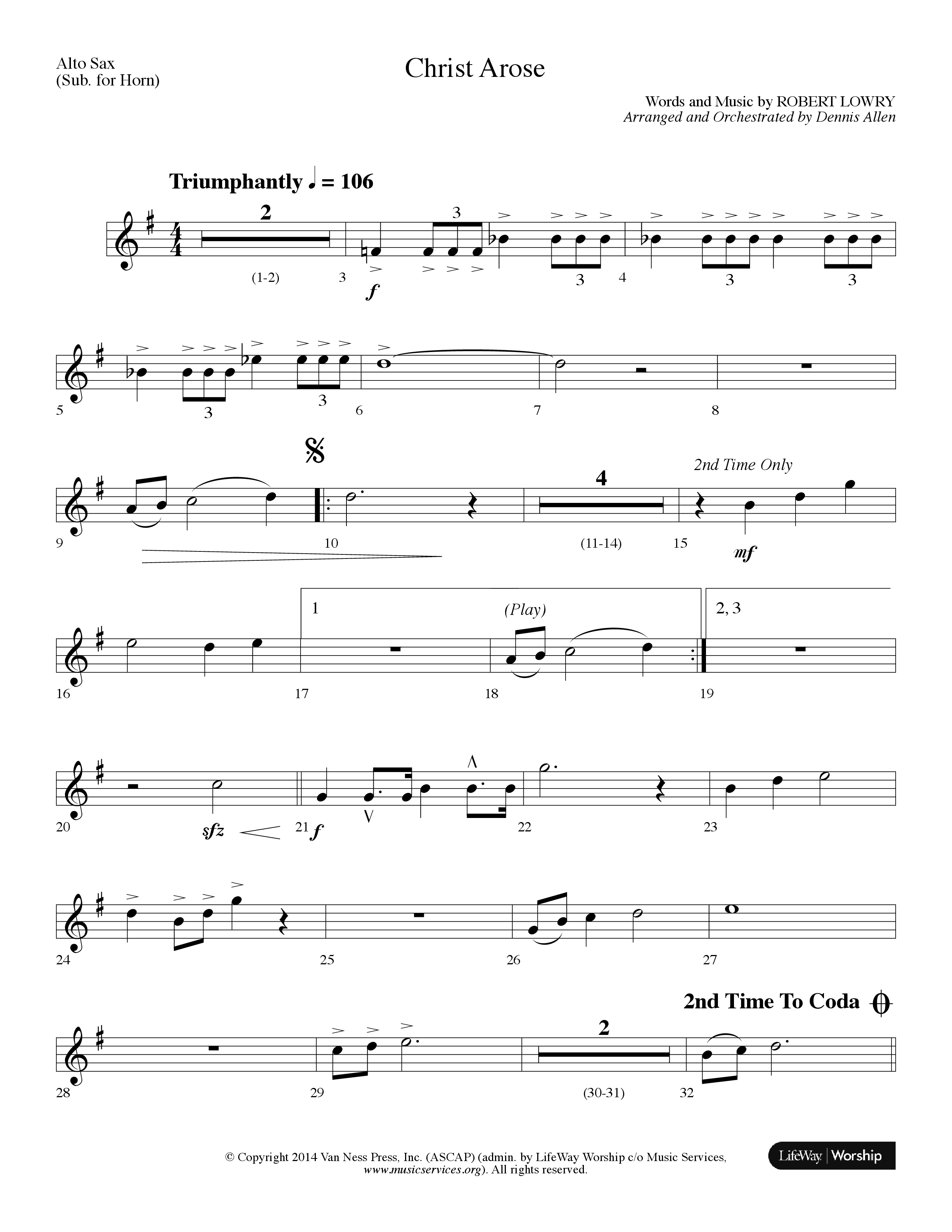 Christ Arose (Choral Anthem SATB) Alto Sax (Lifeway Choral / Arr. Dennis Allen)