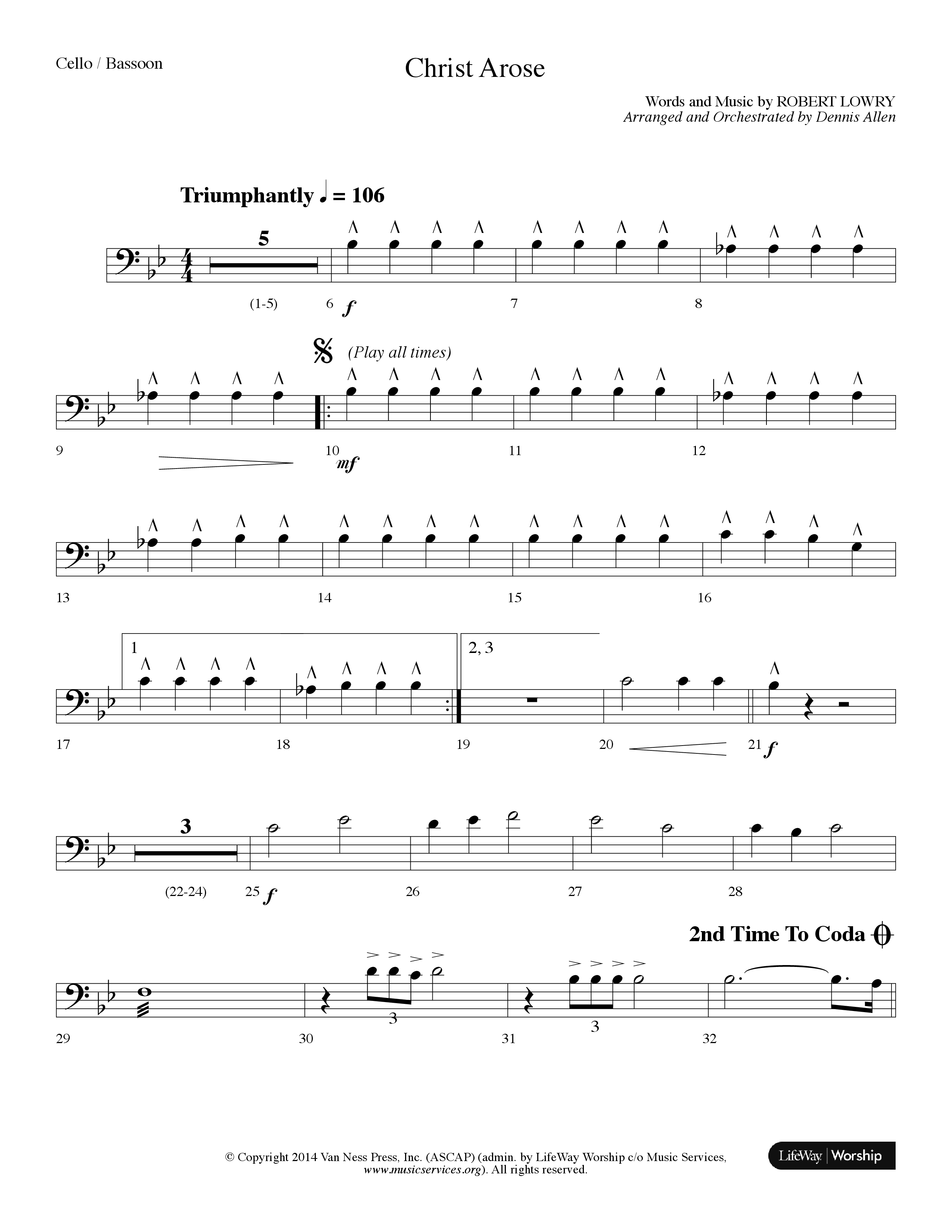 Christ Arose (Choral Anthem SATB) Cello (Lifeway Choral / Arr. Dennis Allen)