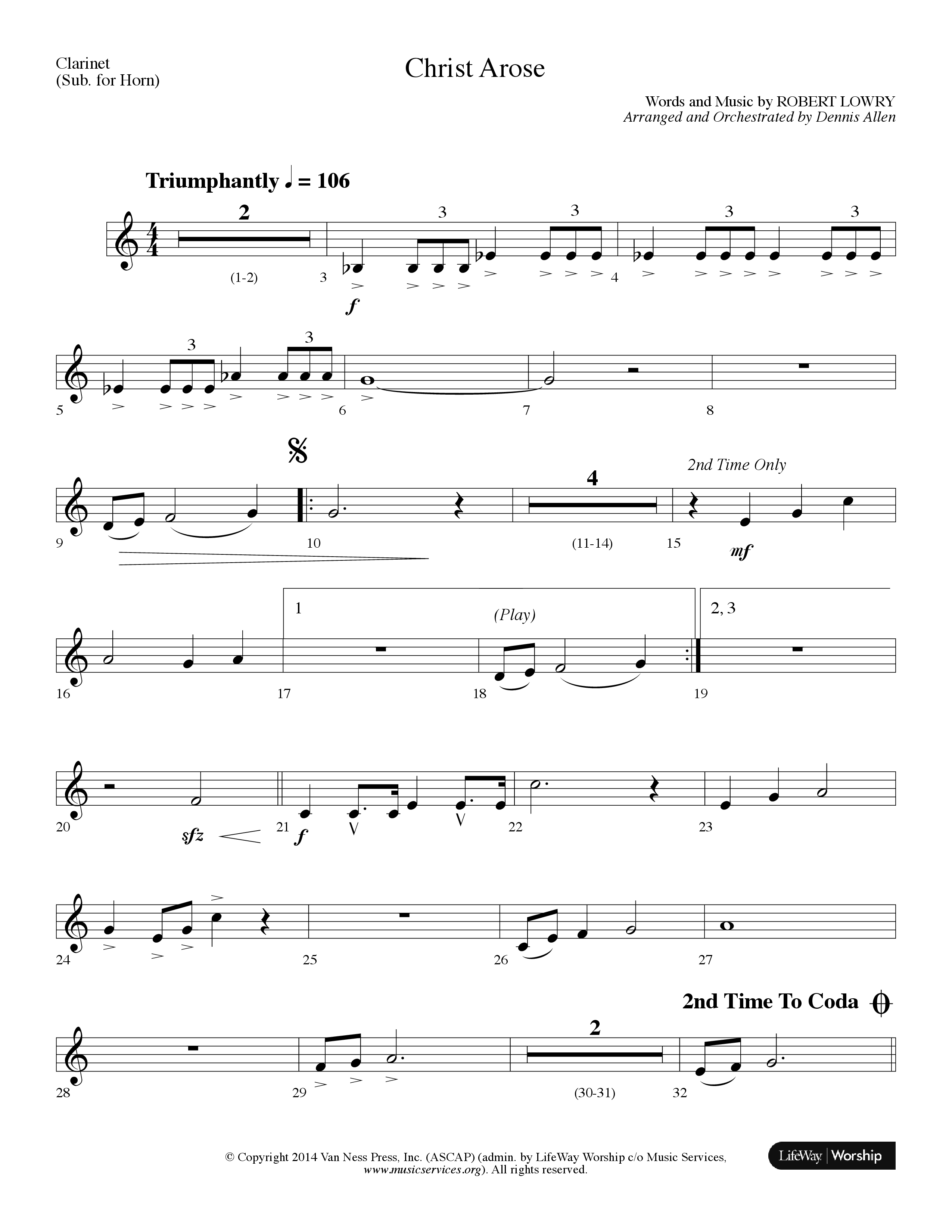 Christ Arose (Choral Anthem SATB) Clarinet (Lifeway Choral / Arr. Dennis Allen)