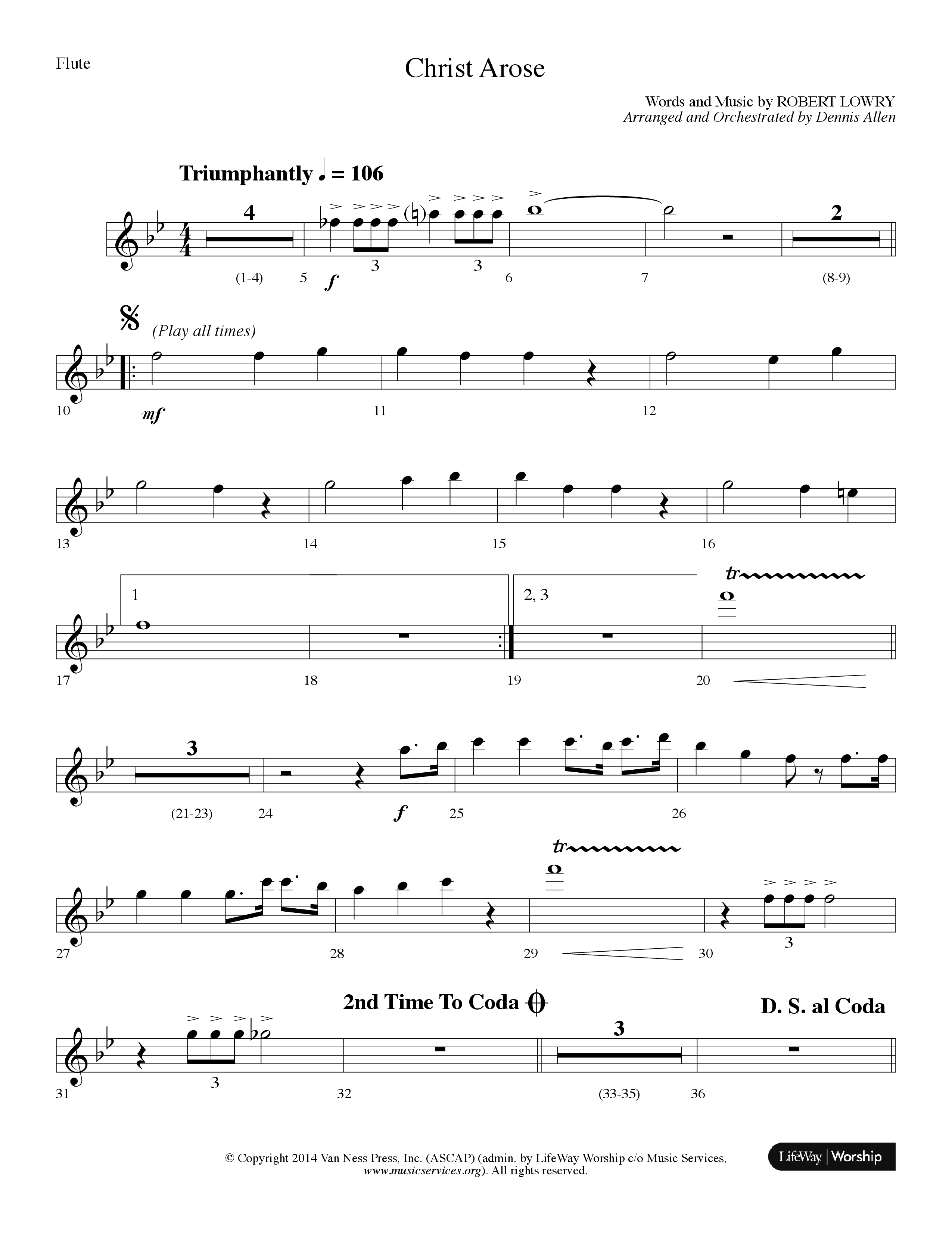Christ Arose (Choral Anthem SATB) Flute (Lifeway Choral / Arr. Dennis Allen)