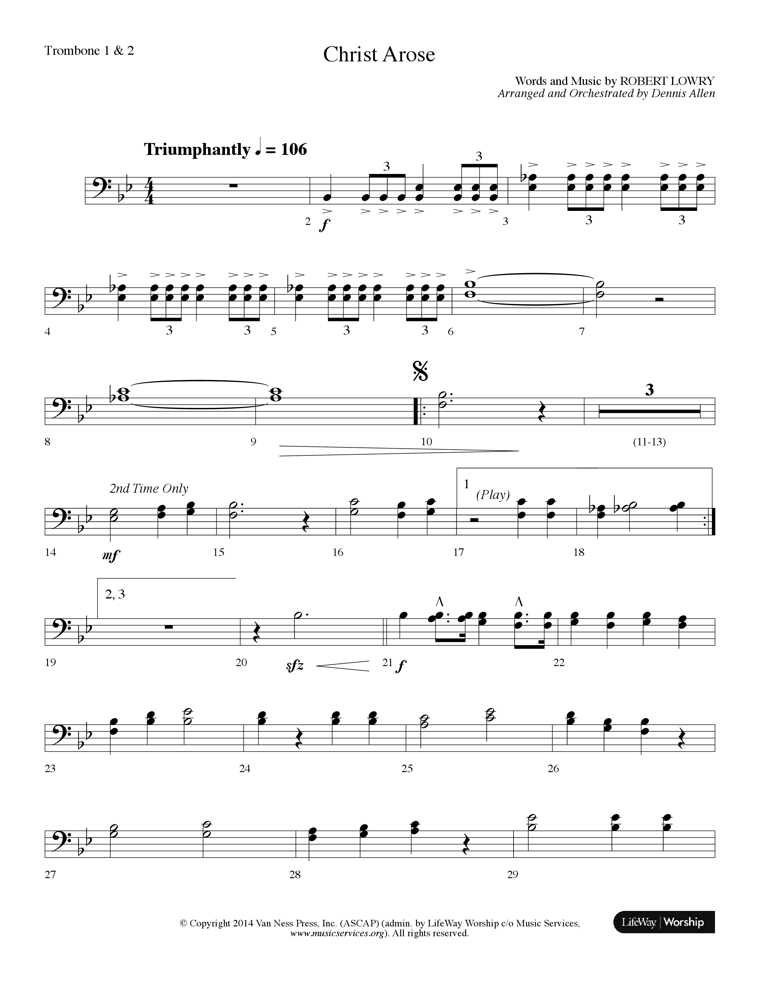 Christ Arose (Choral Anthem SATB) Trombone 1/2 (Lifeway Choral / Arr. Dennis Allen)