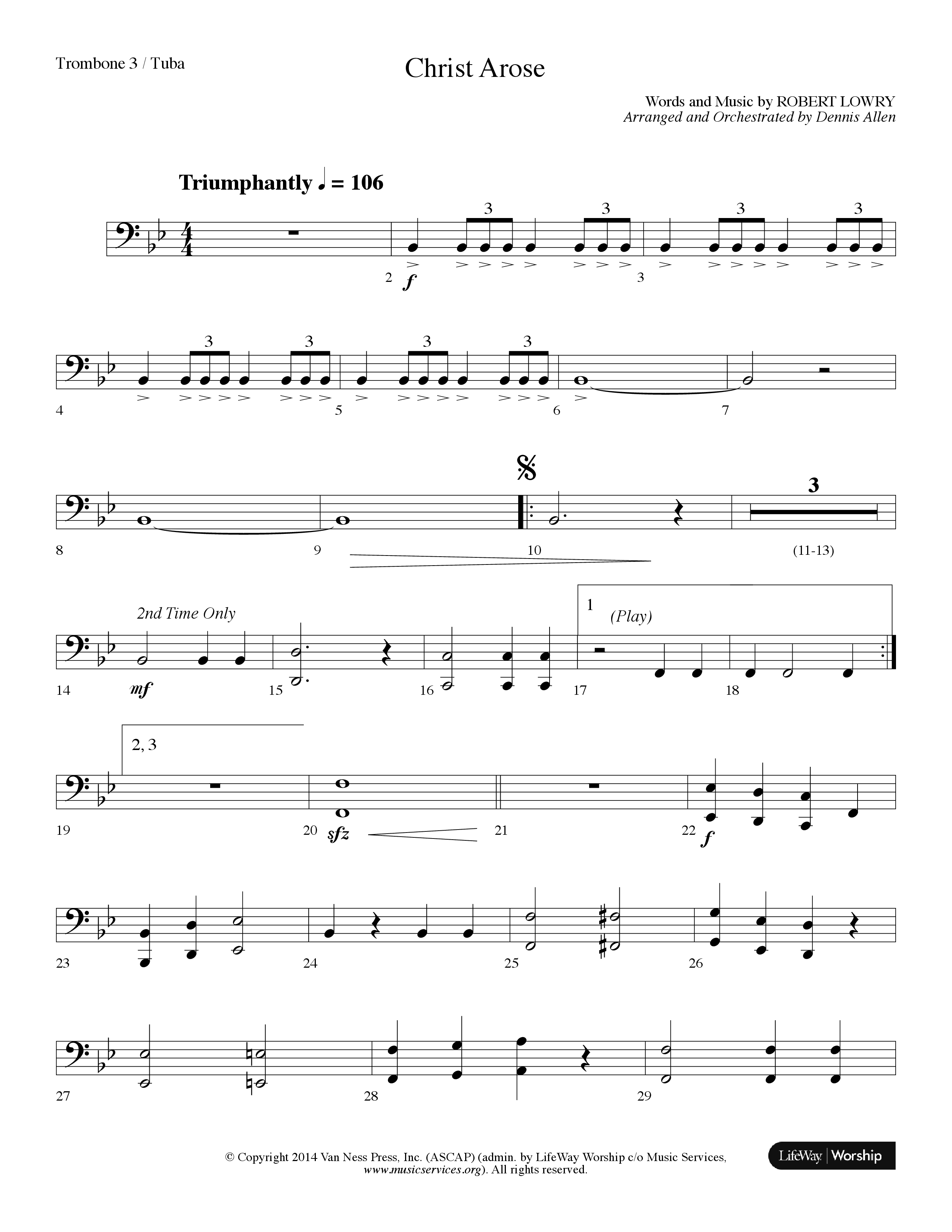 Christ Arose (Choral Anthem SATB) Trombone 3/Tuba (Lifeway Choral / Arr. Dennis Allen)