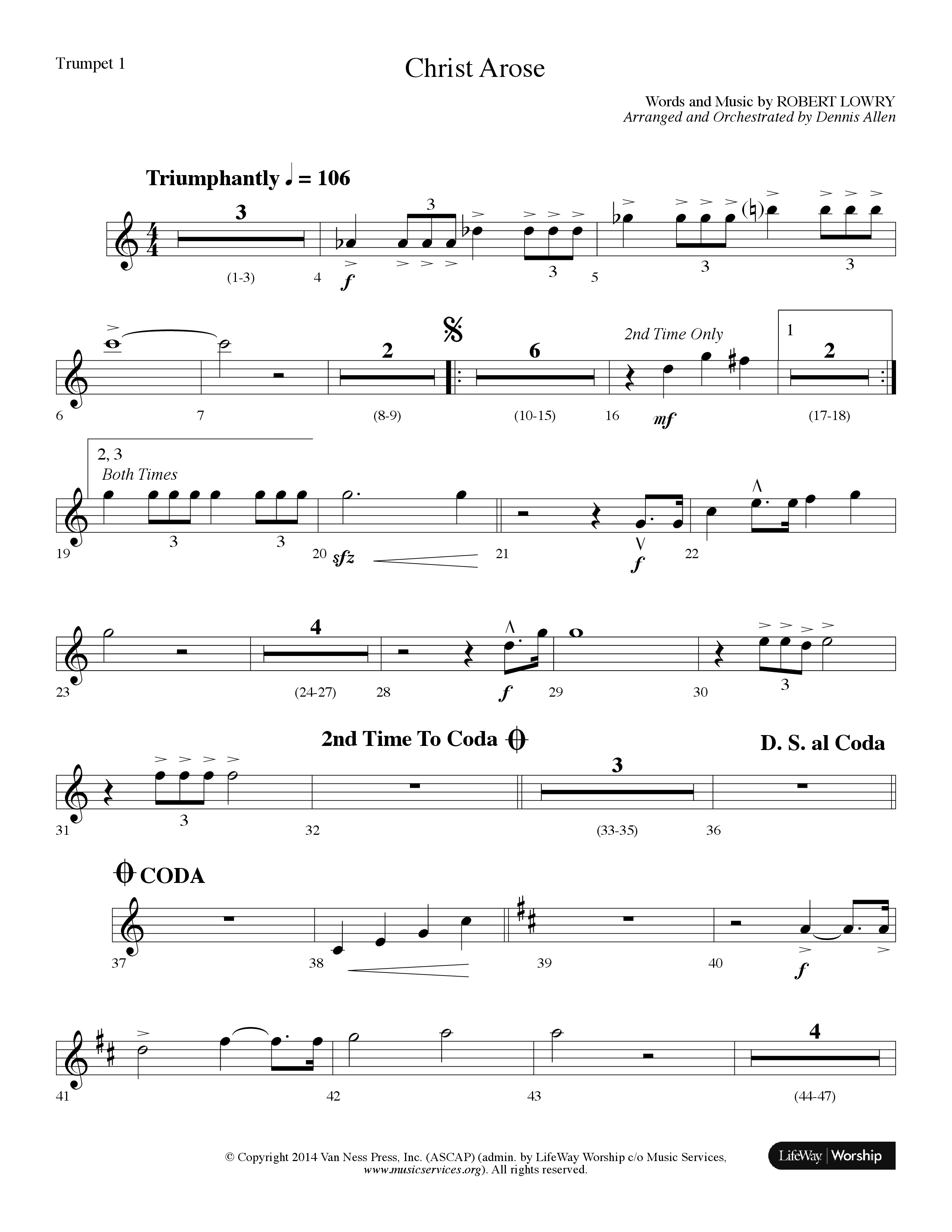 Christ Arose (Choral Anthem SATB) Trumpet 1 (Lifeway Choral / Arr. Dennis Allen)