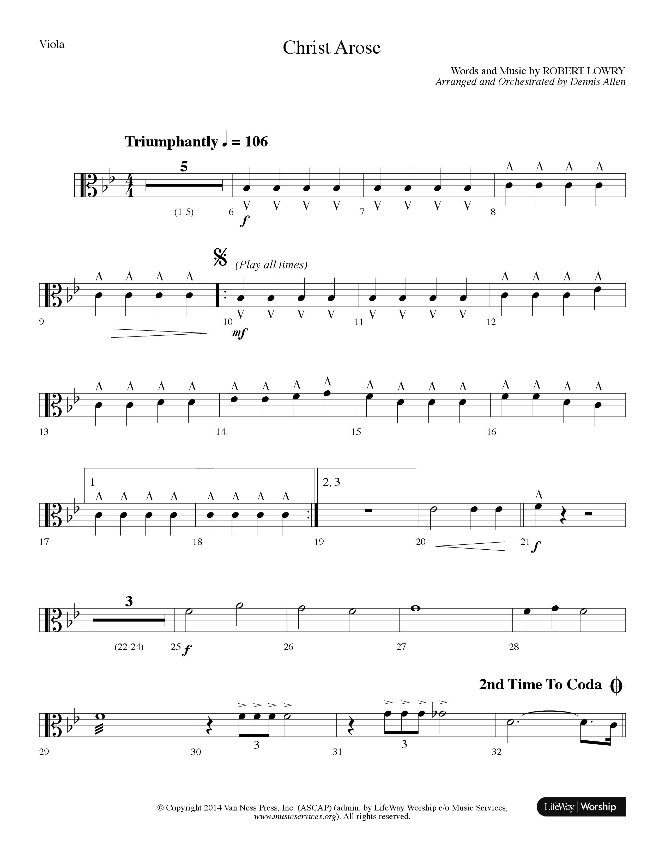Christ Arose (Choral Anthem SATB) Viola (Lifeway Choral / Arr. Dennis Allen)