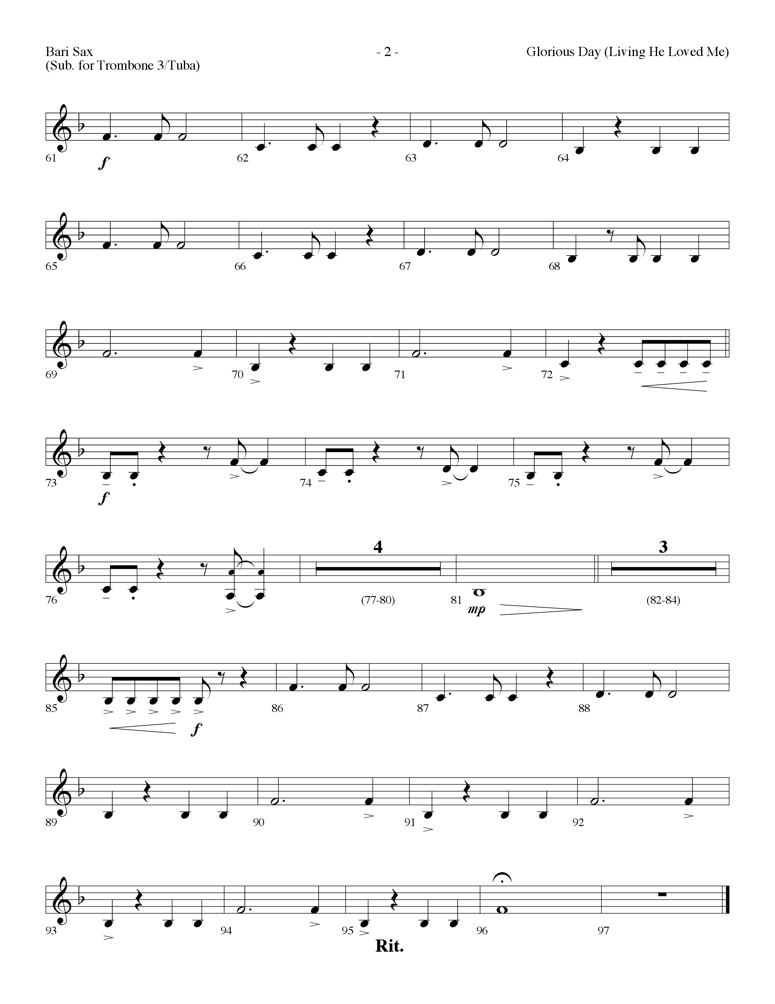 Glorious Day (Living He Loved Me) (Choral Anthem SATB) Bari Sax (Lifeway Choral / Arr. Dennis Allen)