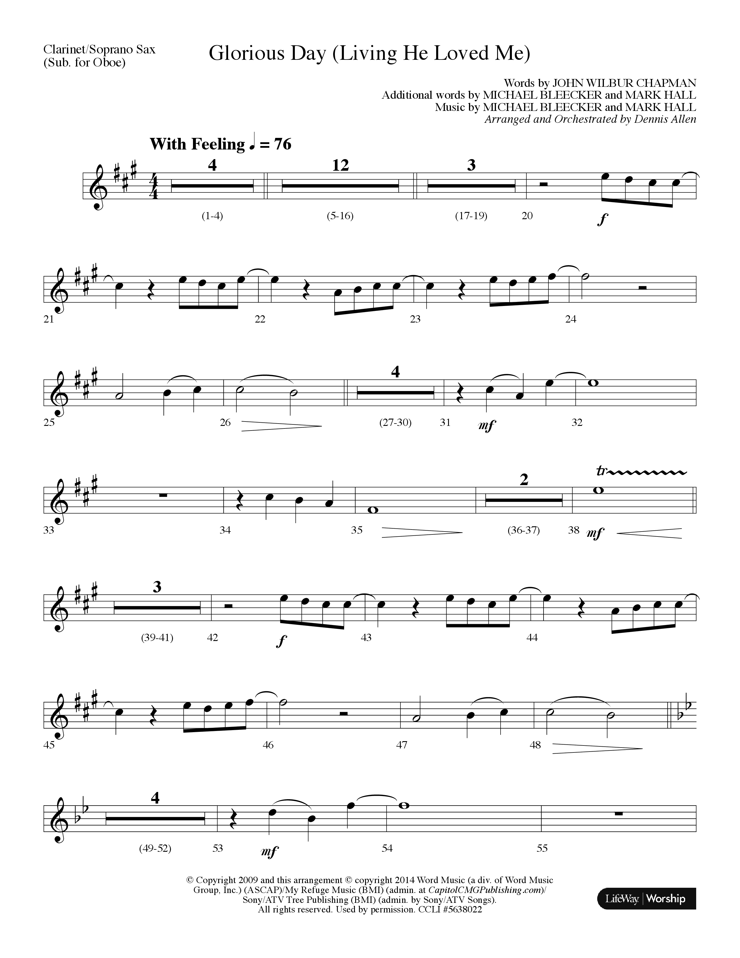 Glorious Day (Living He Loved Me) (Choral Anthem SATB) Clarinet/Soprano Sax (Lifeway Choral / Arr. Dennis Allen)