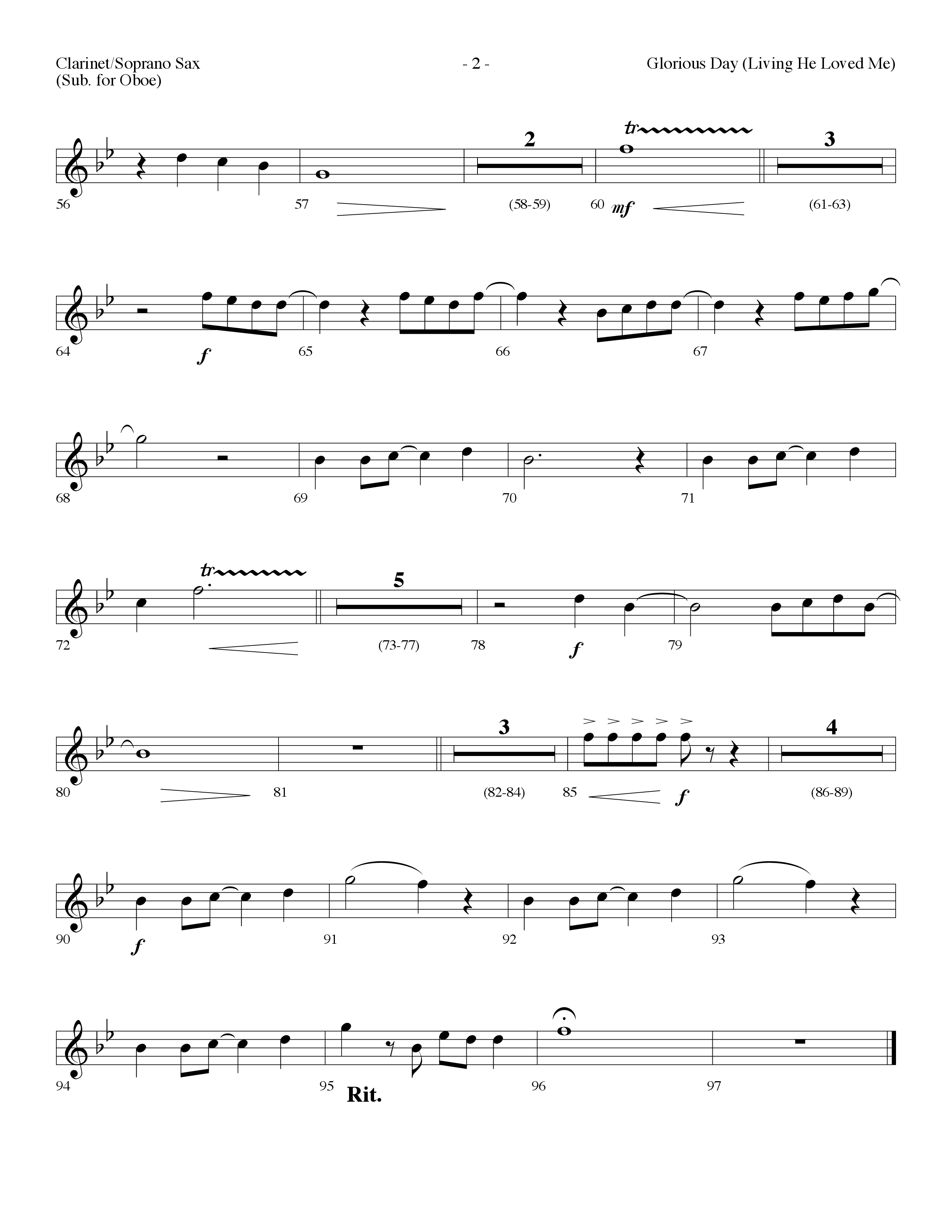 Glorious Day (Living He Loved Me) (Choral Anthem SATB) Clarinet/Soprano Sax (Lifeway Choral / Arr. Dennis Allen)